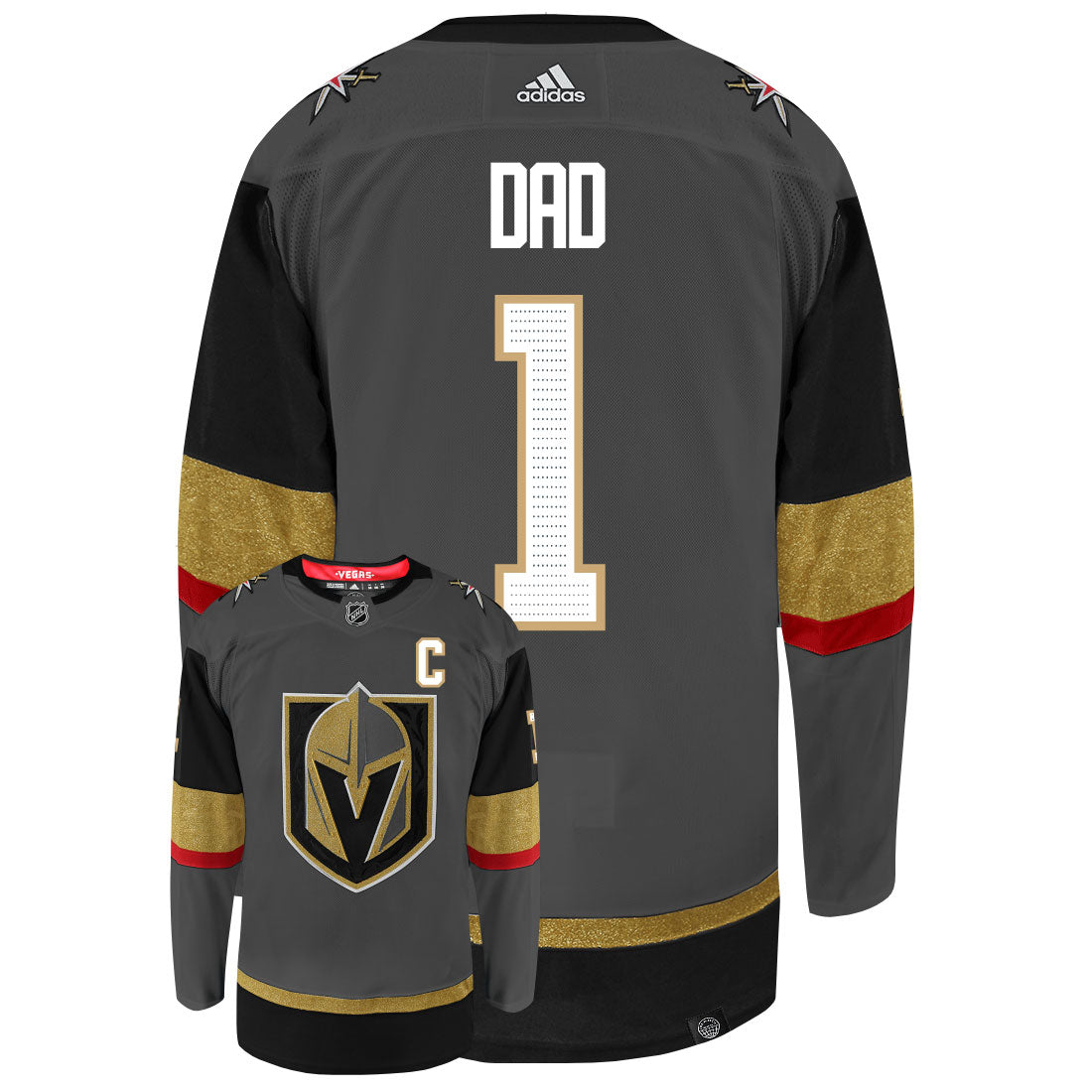 Vegas Golden Knights Dad Number One Adidas Primegreen Authentic NHL Hockey Jersey - vstockx
