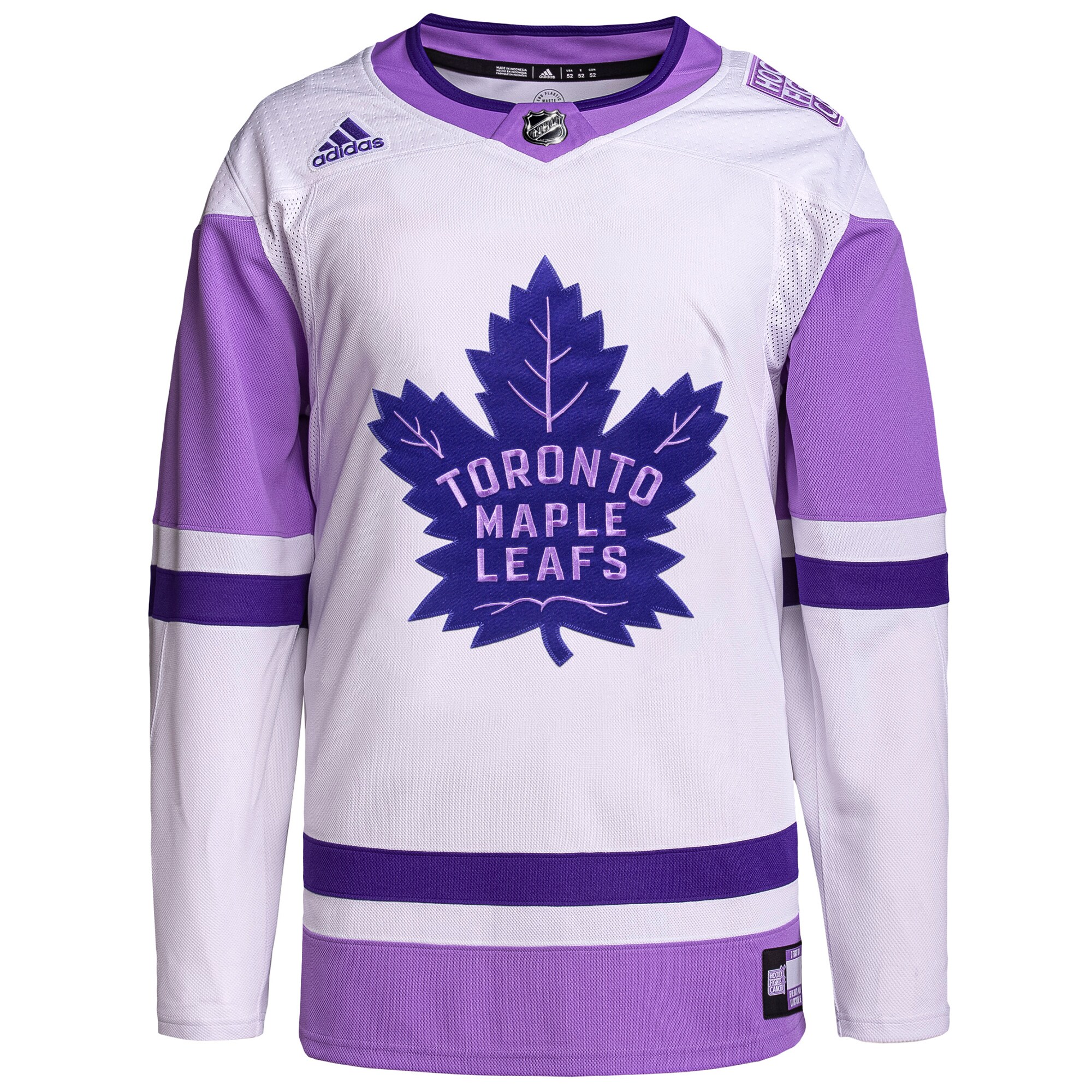 Toronto Maple Leafs adidas Hockey Fights Cancer Primegreen Authentic Blank Practice Jersey - White/Purple - vstockx