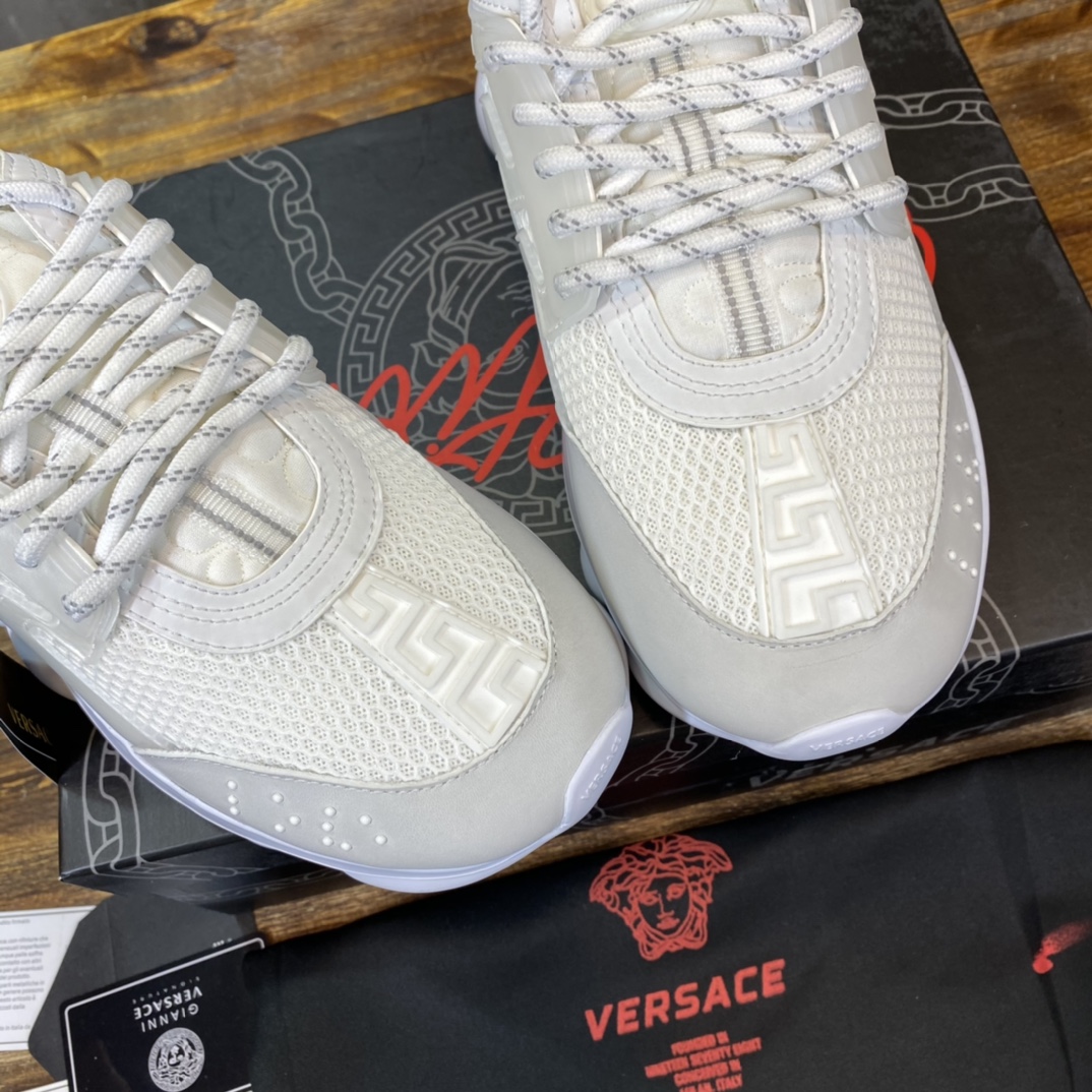 Versace Chain Reaction White Mesh Rubber Suede - vstockx