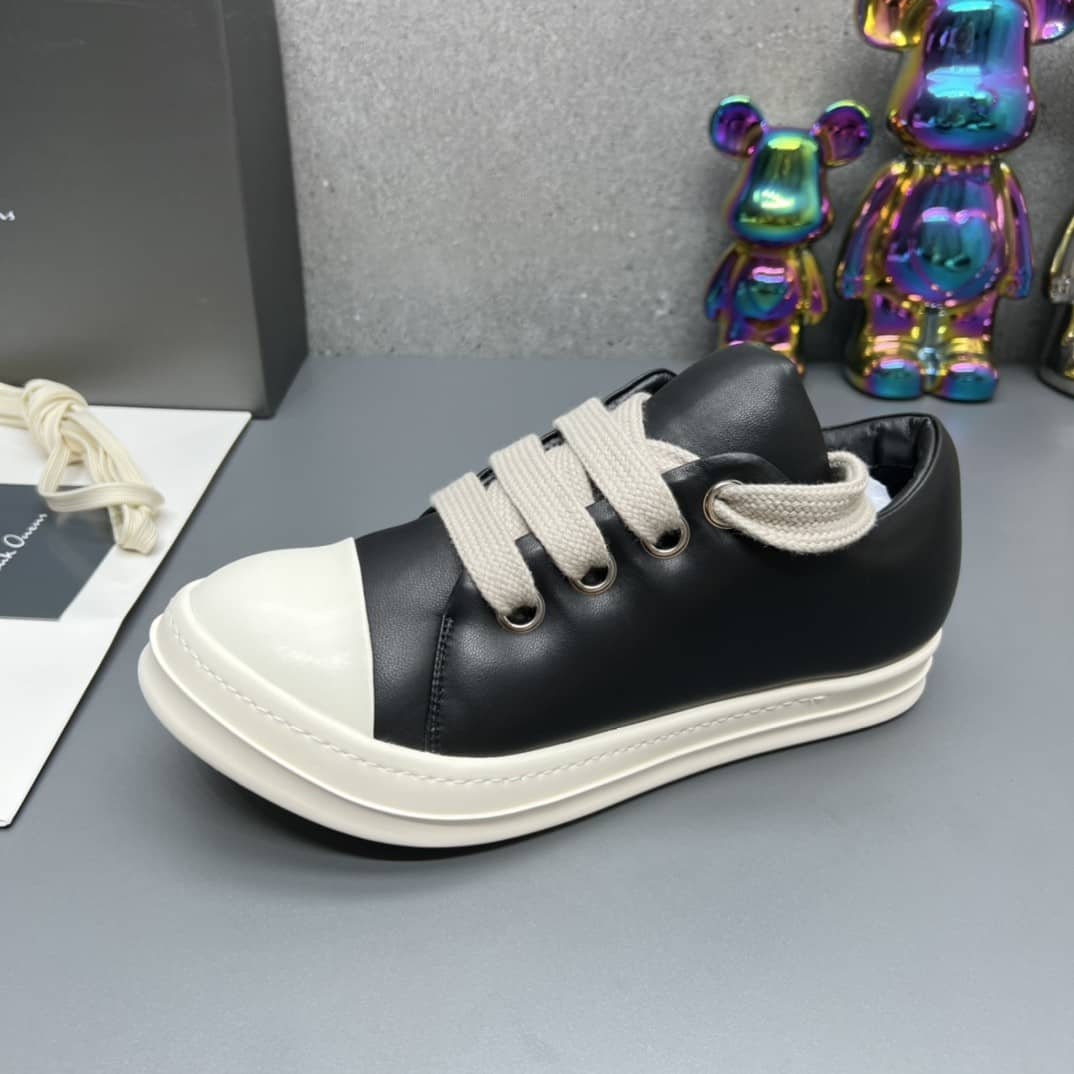 Rick Owens Jumbo Lace Padded Sneaks Low Black Milk - vstockx