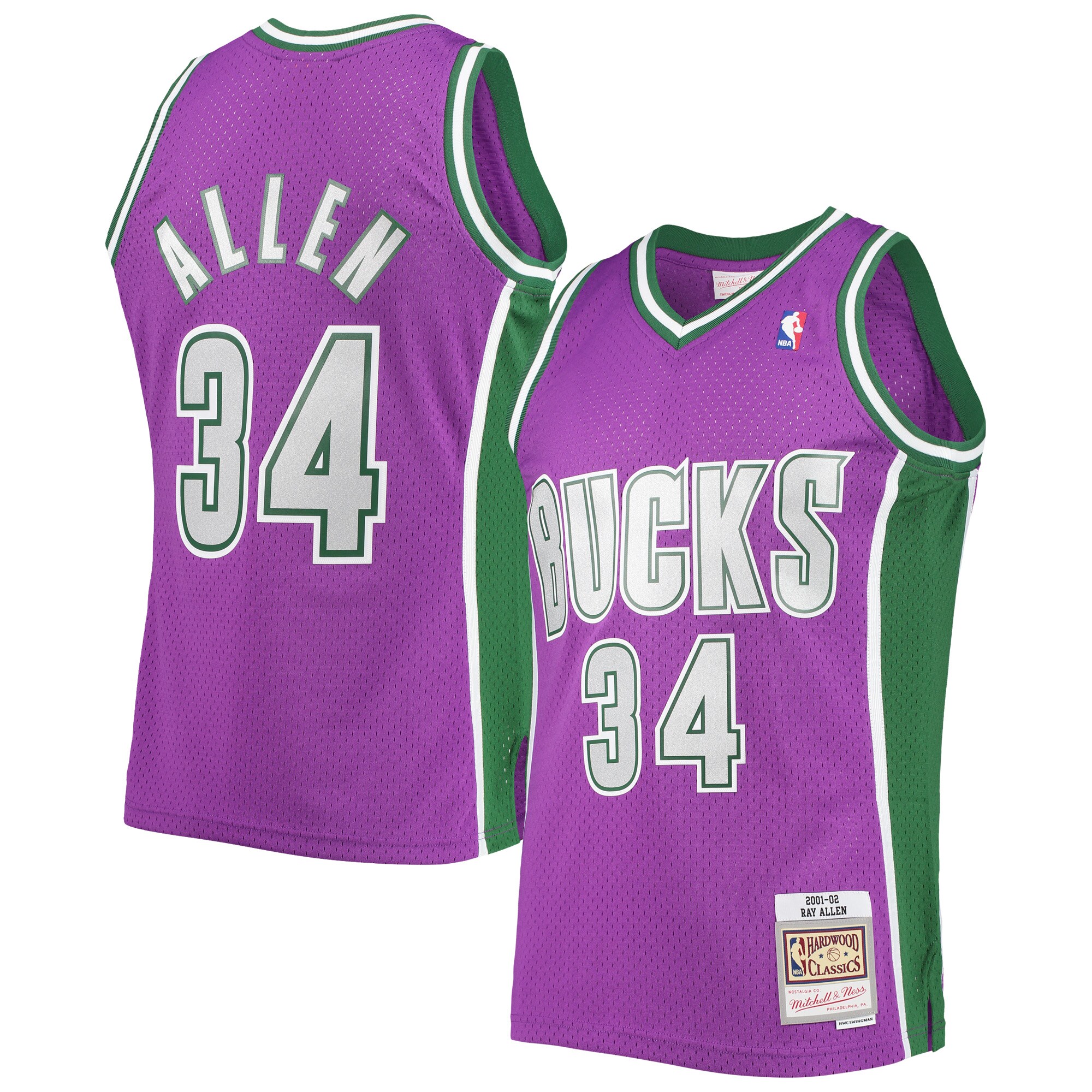 Ray Allen Milwaukee Bucks Mitchell & Ness Hardwood Classics Swingman Jersey - Purple - vstockx