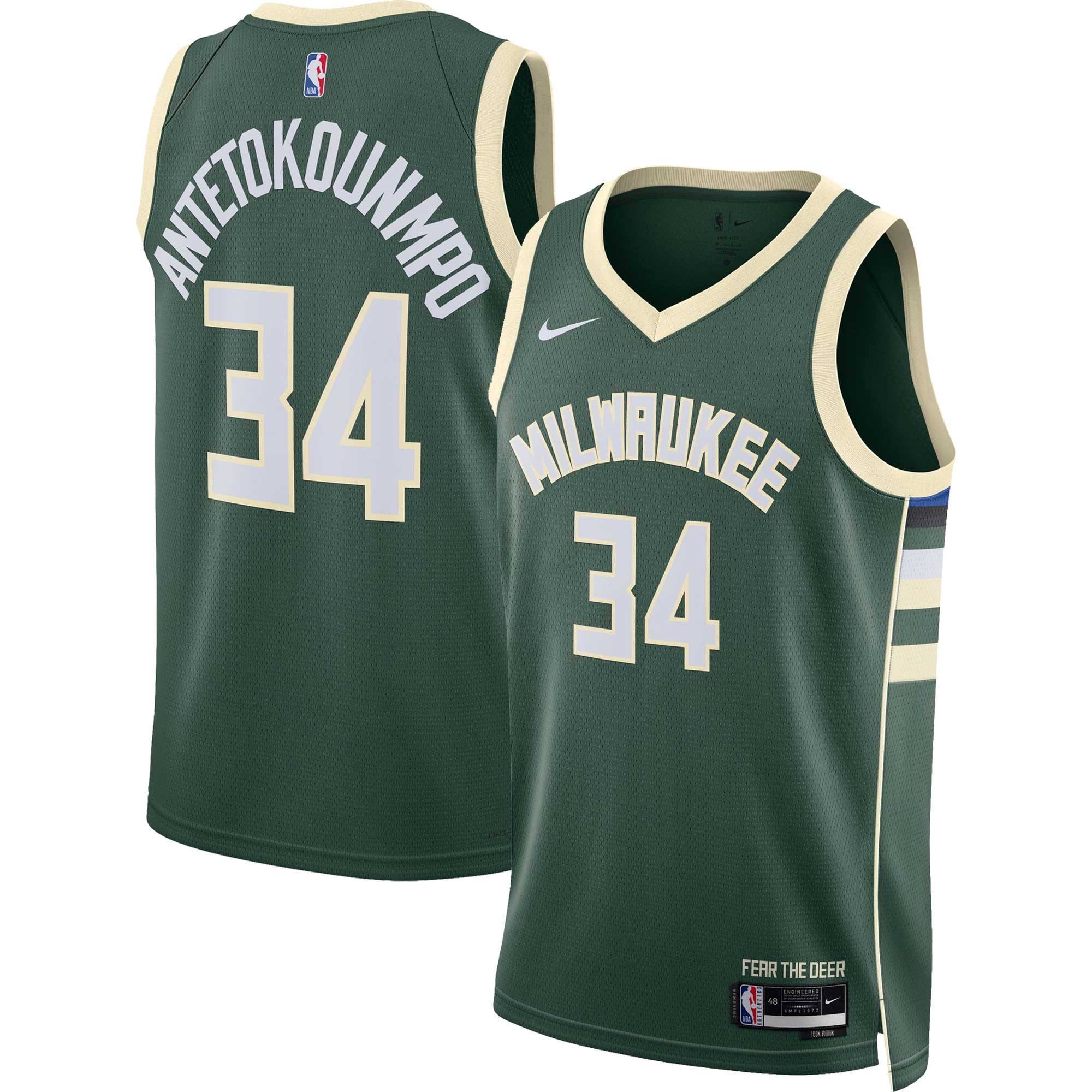 Giannis Antetokounmpo Milwaukee Bucks Nike Unisex Swingman Jersey - Association Edition - Hunter Green - vstockx