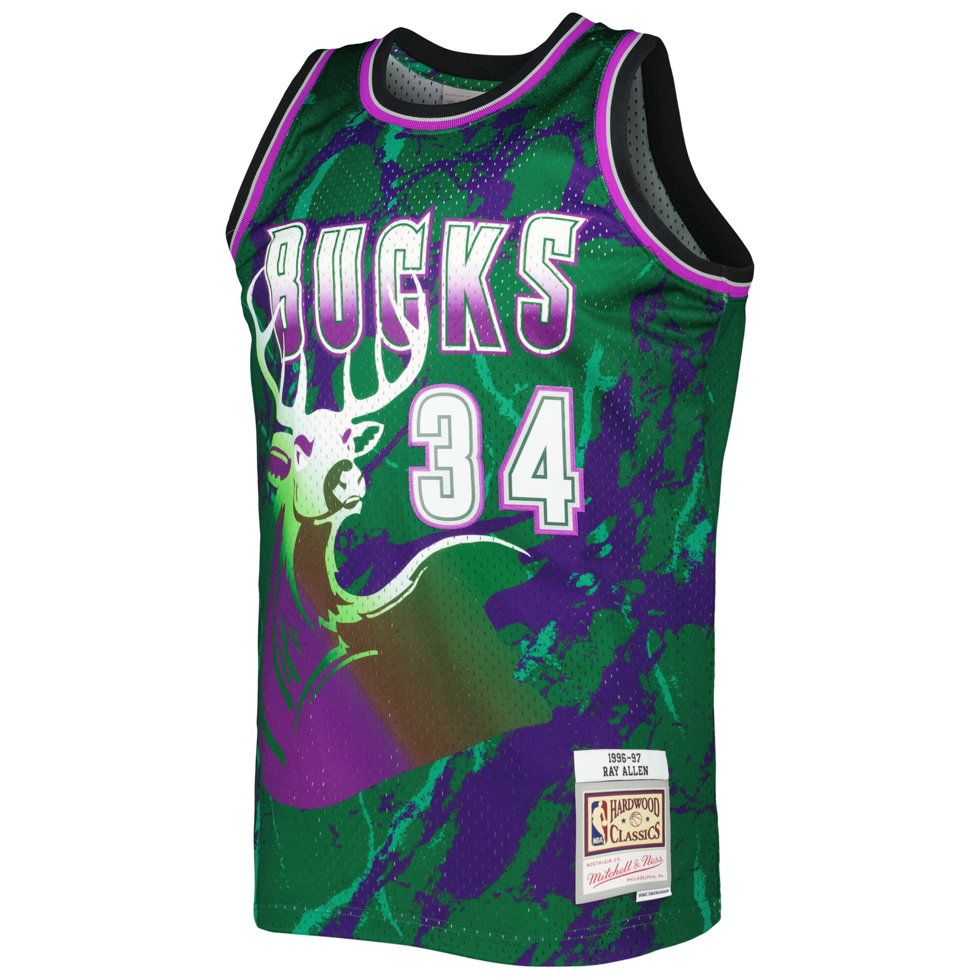 Ray Allen Milwaukee Bucks Mitchell & Ness 1996/97 Hardwood Classics Marble Swingman Jersey - Green - vstockx