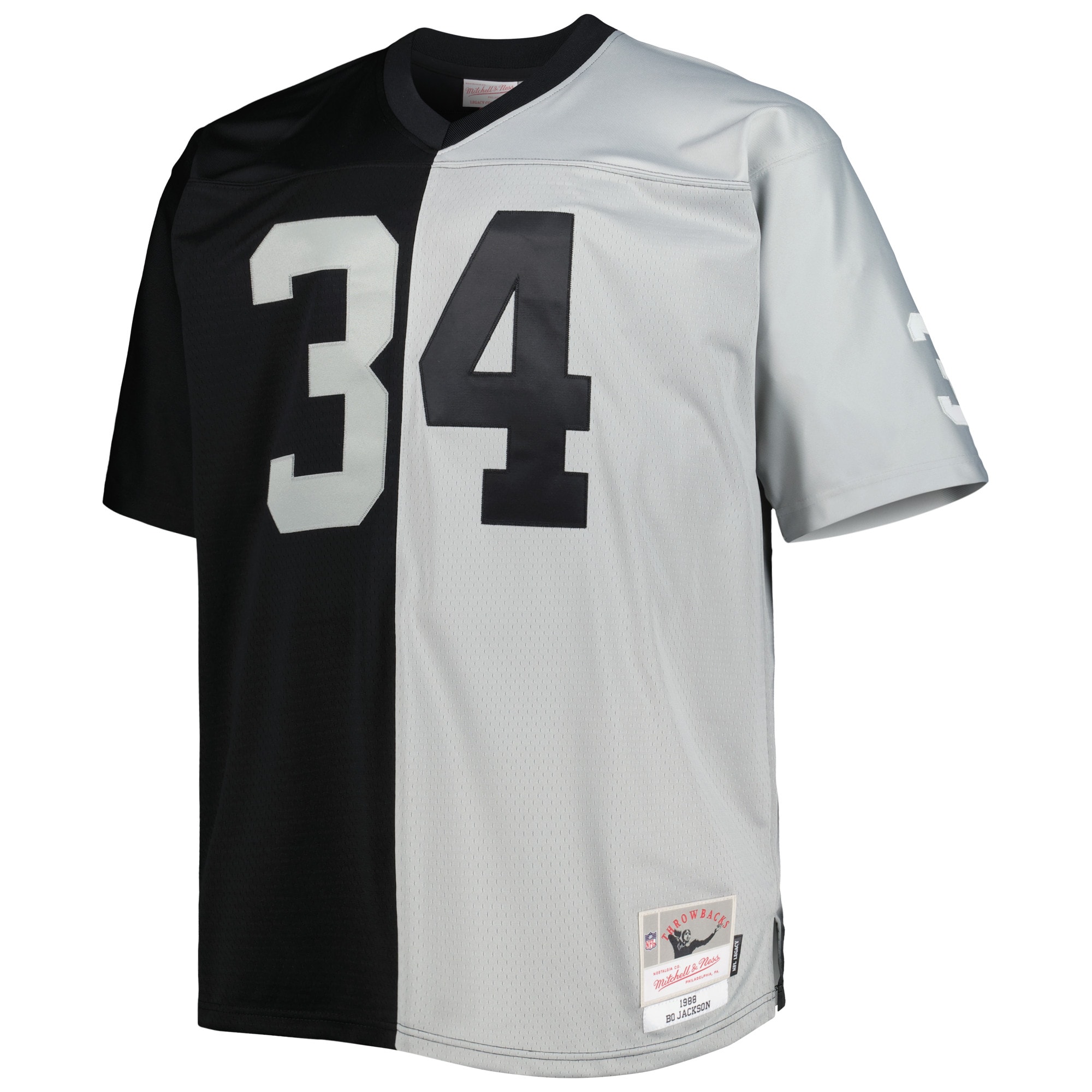 Bo Jackson Las Vegas Raiders Mitchell & Ness Big & Tall Split Legacy Retired Player Replica Jersey - Black/Silver - vstockx