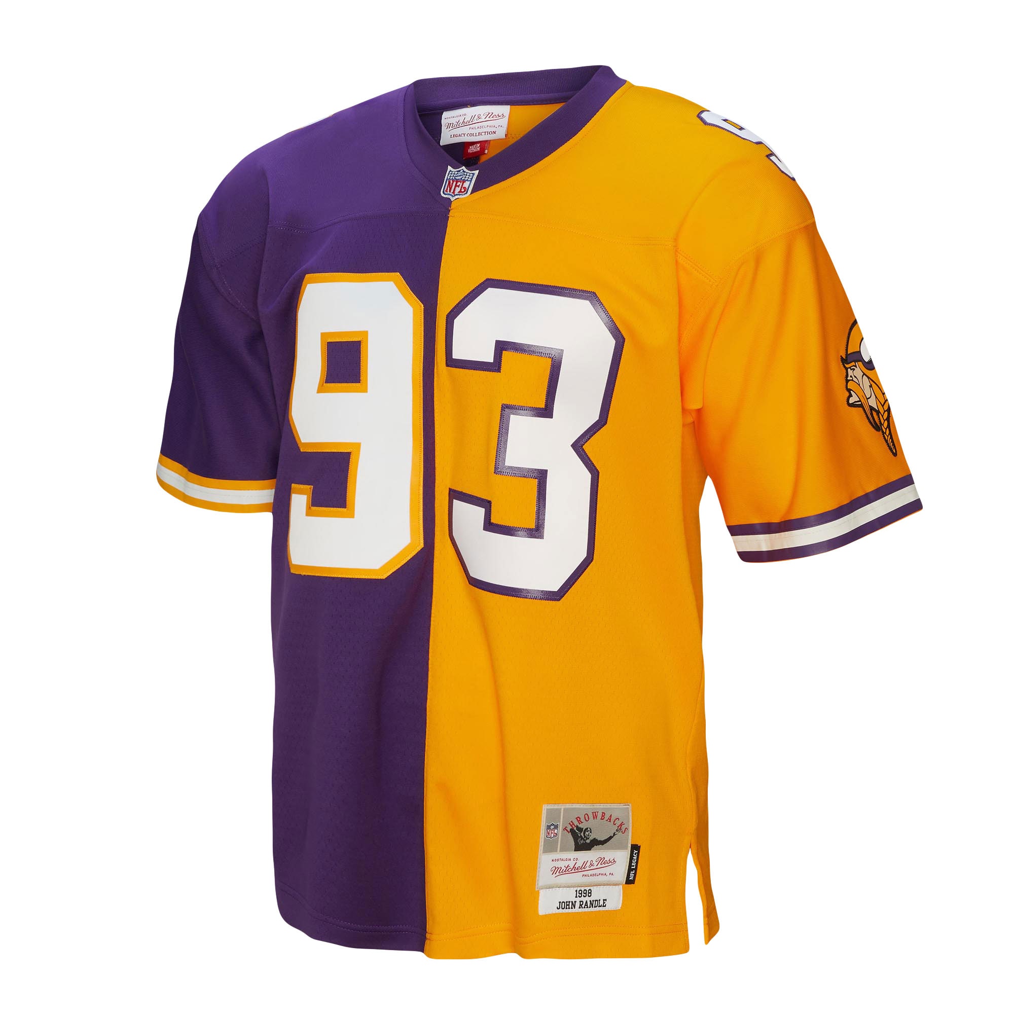 John Randle Minnesota Vikings Mitchell & Ness 1998 Split Legacy Replica Jersey - Purple/Gold - vstockx