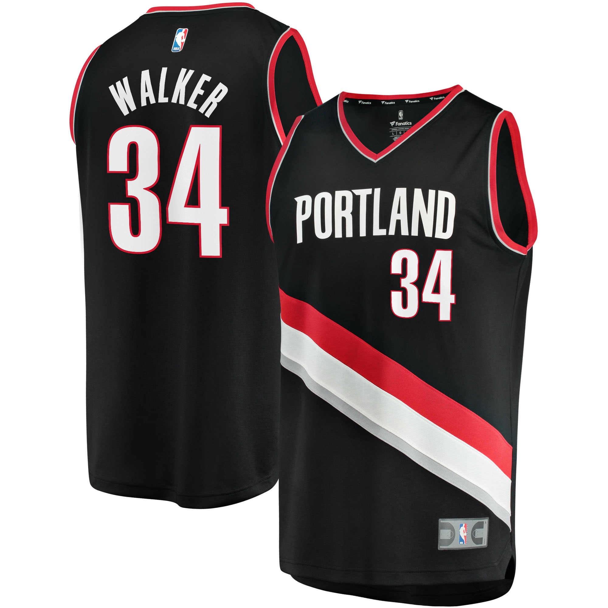 Jabari Walker Portland Trail Blazers Fanatics Branded 2021/22 Fast Break Replica Jersey - Icon Edition - Black - vstockx