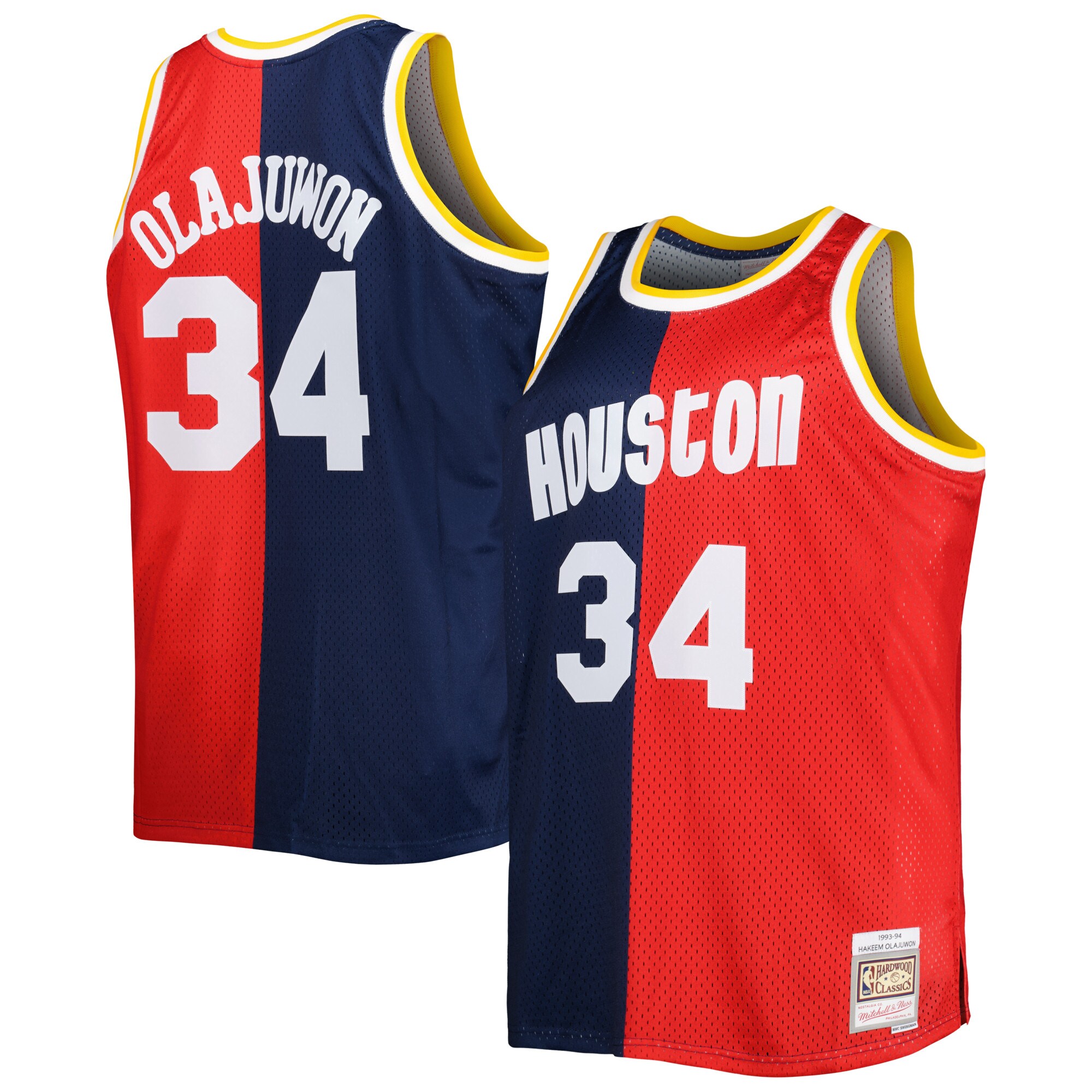 Hakeem Olajuwon Houston Rockets Mitchell & Ness Big & Tall Hardwood Classics 1993/94 Split Swingman Jersey - Navy/Red - vstockx
