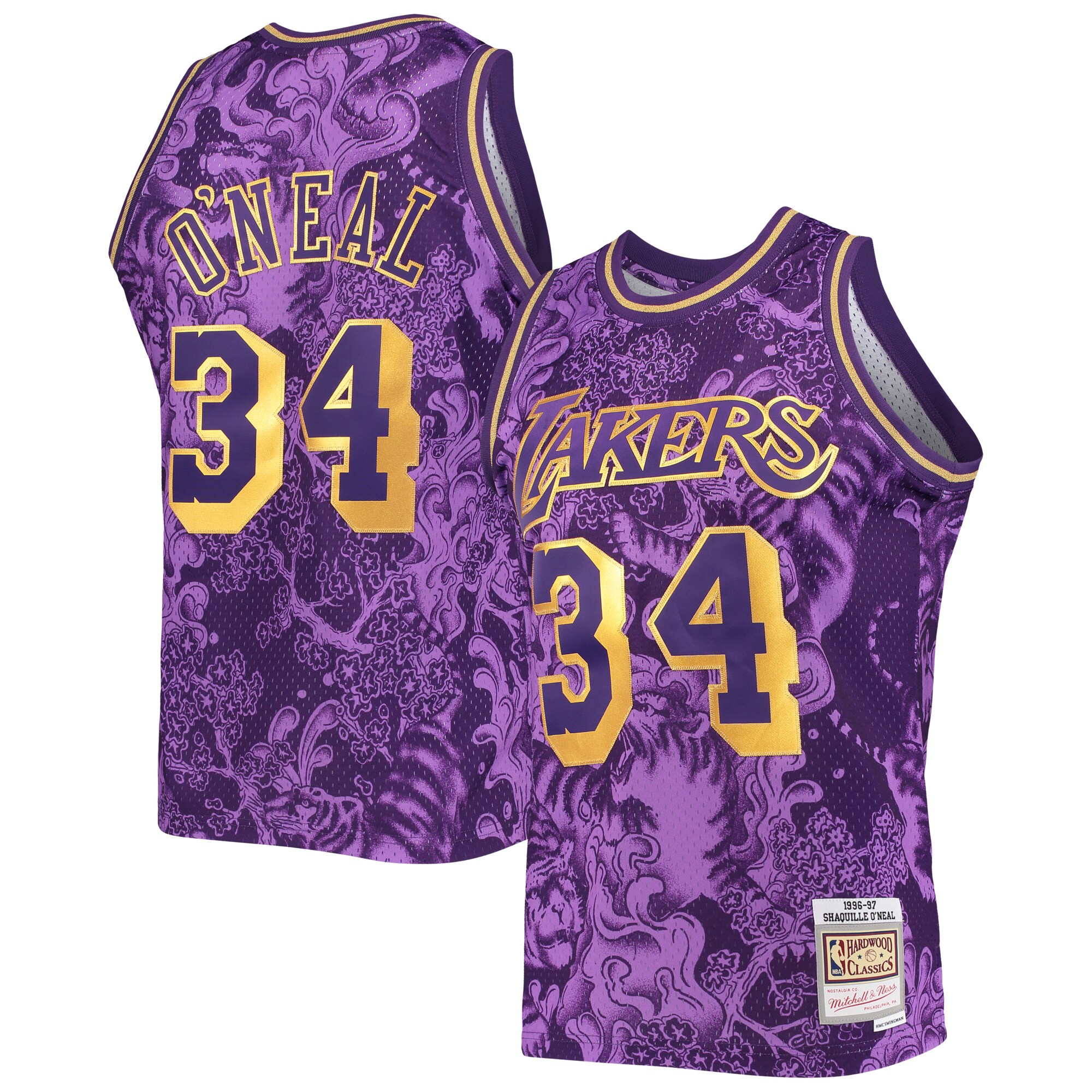 Shaquille O'Neal Los Angeles Lakers Mitchell & Ness Hardwood Classics 1996/97 Lunar New Year Swingman Jersey - Purple - vstockx