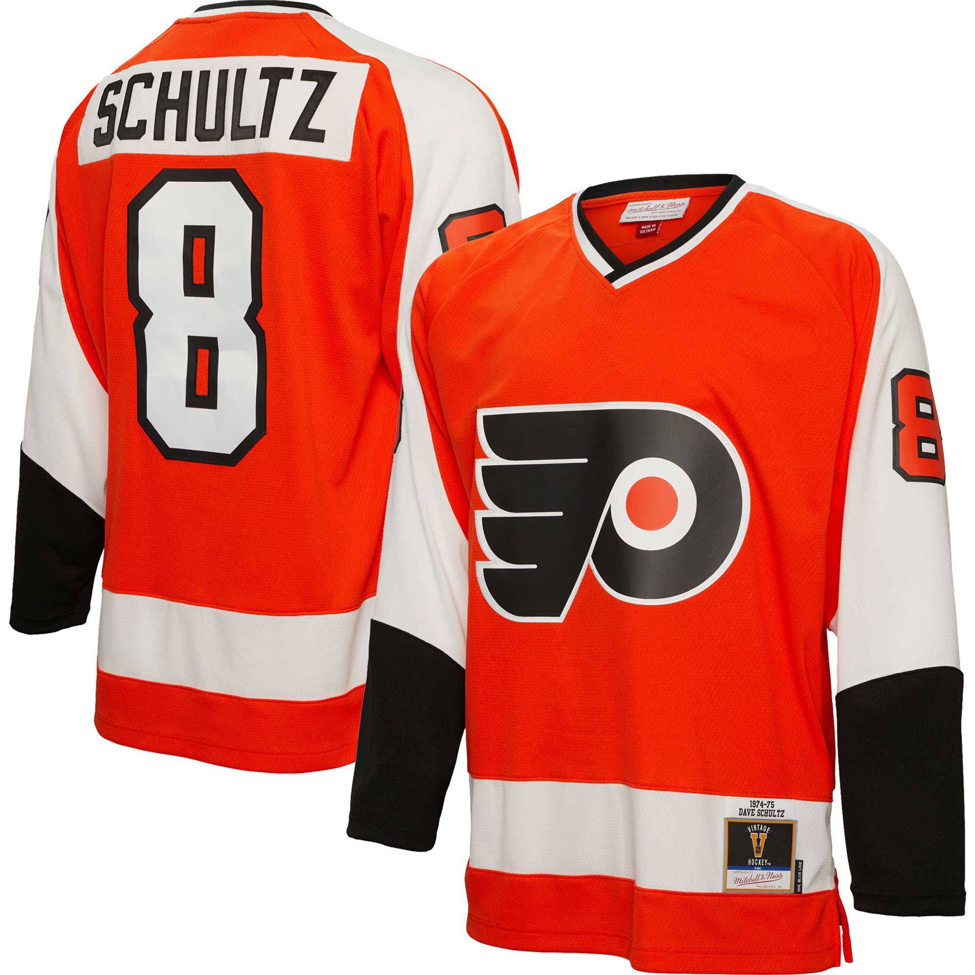 Dave Schultz Philadelphia Flyers Mitchell & Ness 1974/75 Blue Line Player Jersey - Orange - vstockx