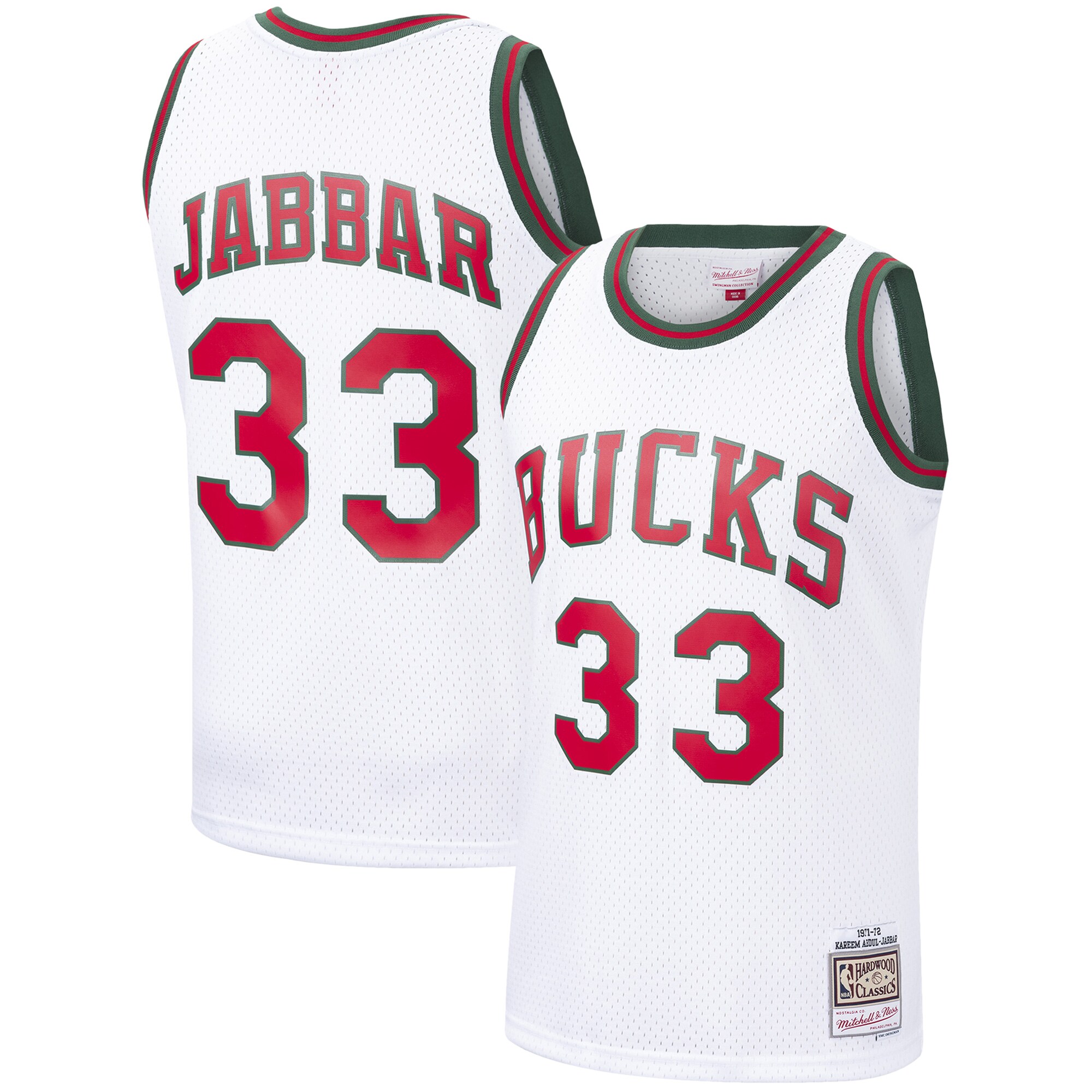 Kareem Abdul-Jabbar Milwaukee Bucks Mitchell & Ness Hardwood Classics Swingman Jersey - White - vstockx