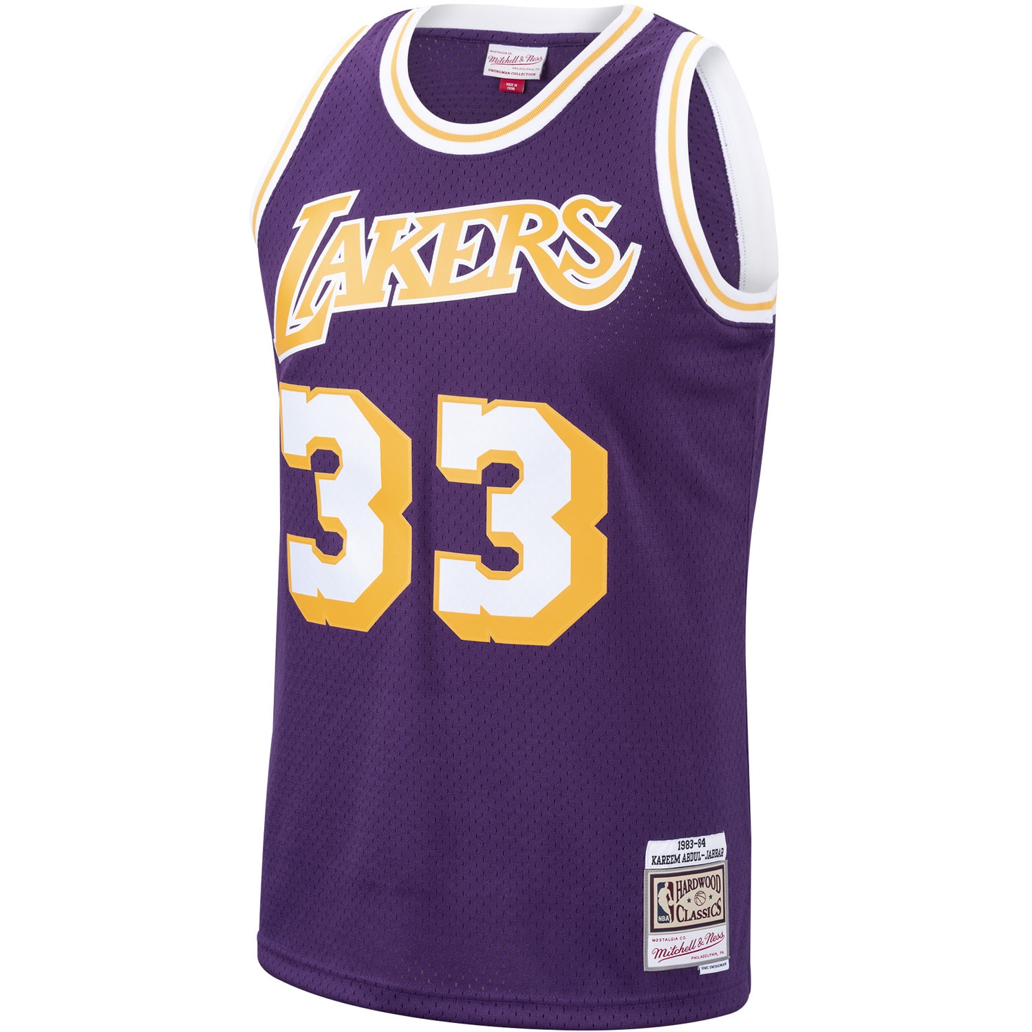 Kareem Abdul-Jabbar Los Angeles Lakers Mitchell & Ness Hardwood Classics Swingman Jersey - Purple - vstockx