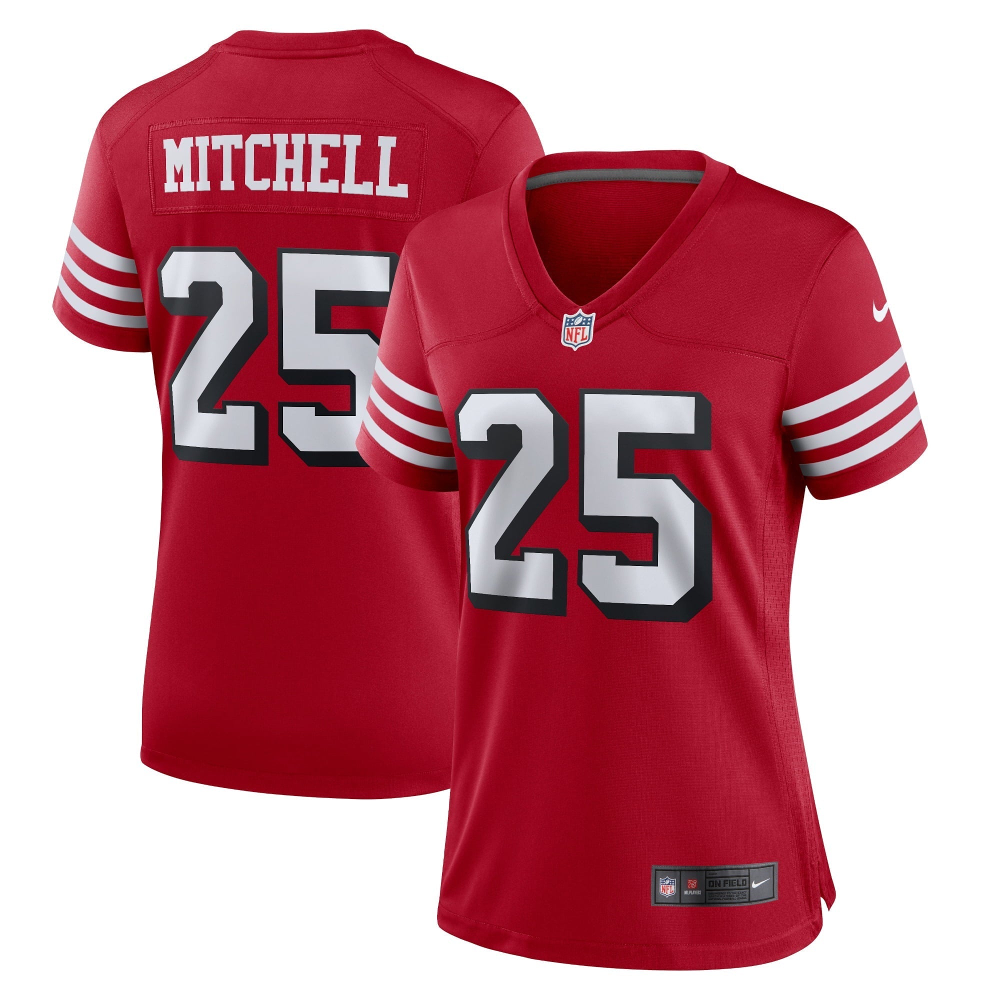 Women's Nike Elijah Mitchell Scarlet San Francisco 49ers Alternate Team Game Jersey - vstockx
