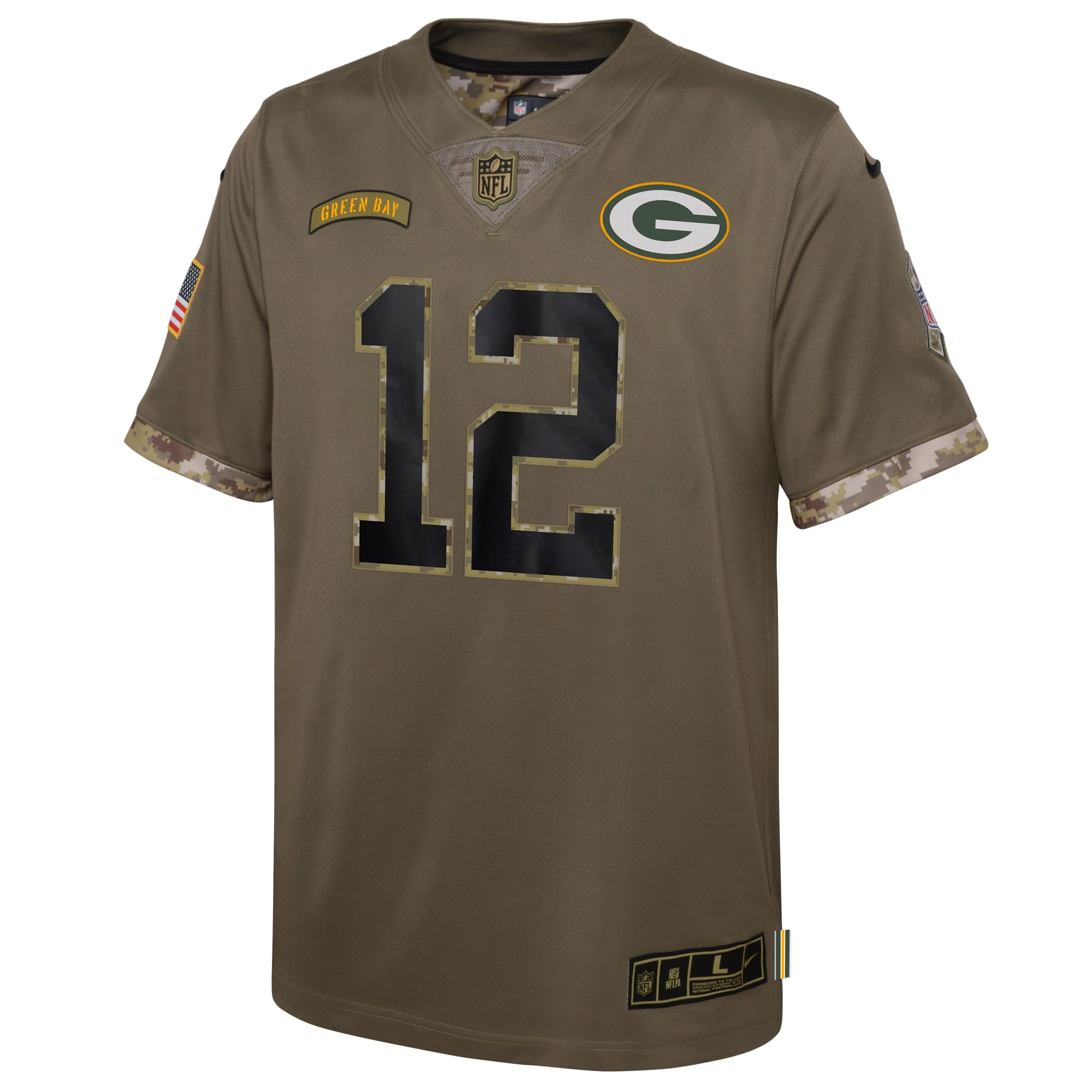 Aaron Rodgers Green Bay Packers Nike Youth 2022 Salute To Service Player Limited Jersey - Olive - vstockx