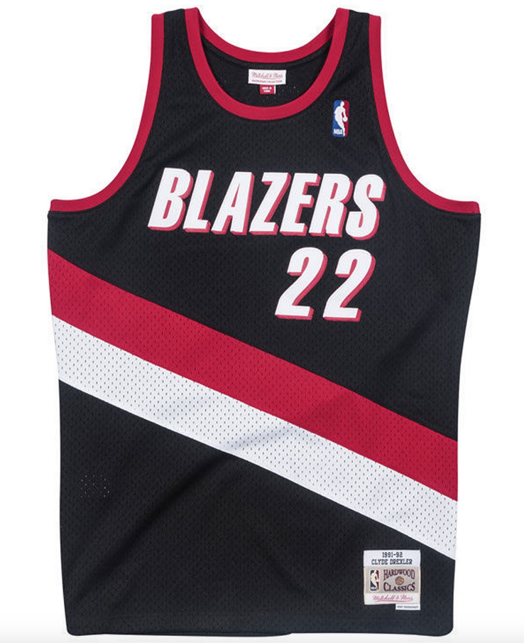 Men's Clyde Drexler Portland Trail Blazers Mitchell & Ness Black/Red/White Hardwood Classics Swingman Jersey - vstockx