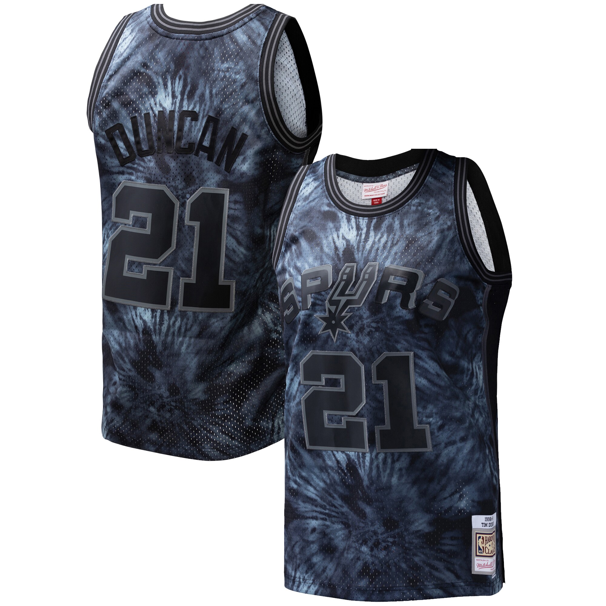 Tim Duncan San Antonio Spurs Mitchell & Ness Hardwood Classics 1998/99 Tie-Dye Swingman Jersey - Black - vstockx