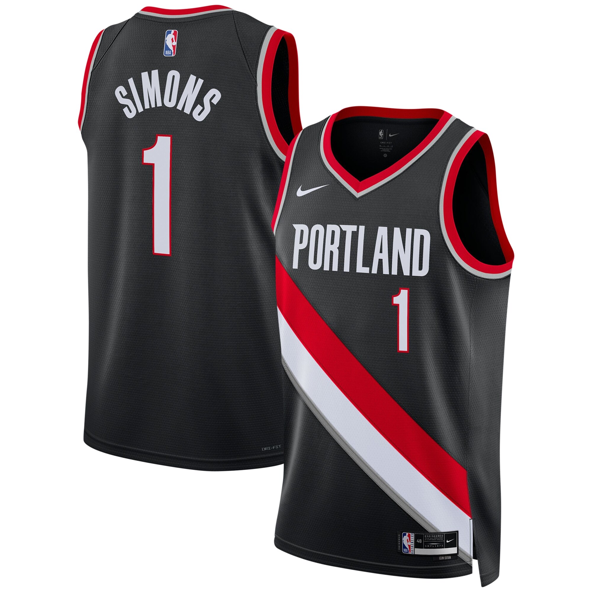 Anfernee Simons Portland Trail Blazers Nike Unisex Swingman Jersey - Association Edition - Black - vstockx