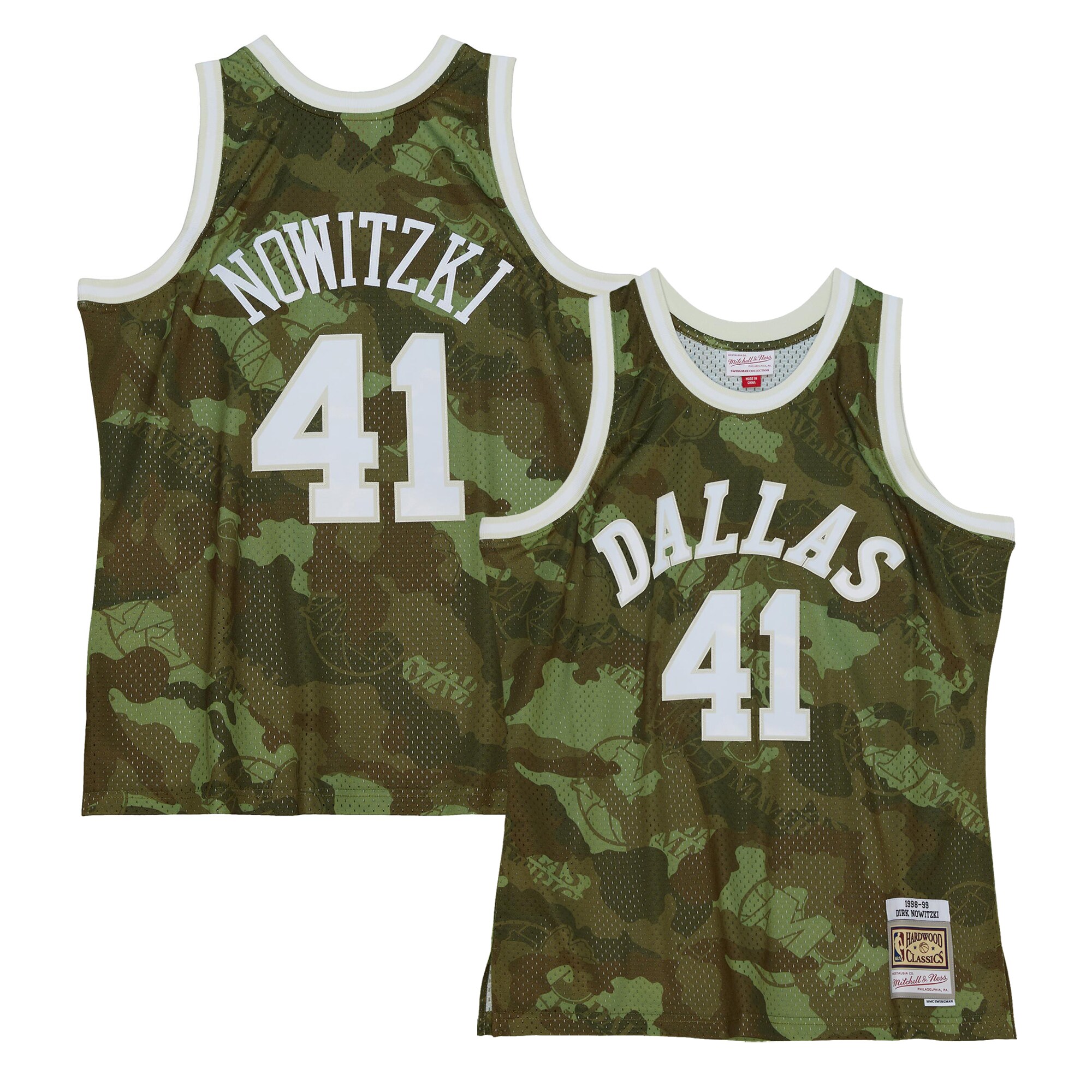 Dirk Nowitzki Dallas Mavericks Mitchell & Ness Hardwood Classics 1998/99 Ghost Green Swingman Jersey - Camo - vstockx