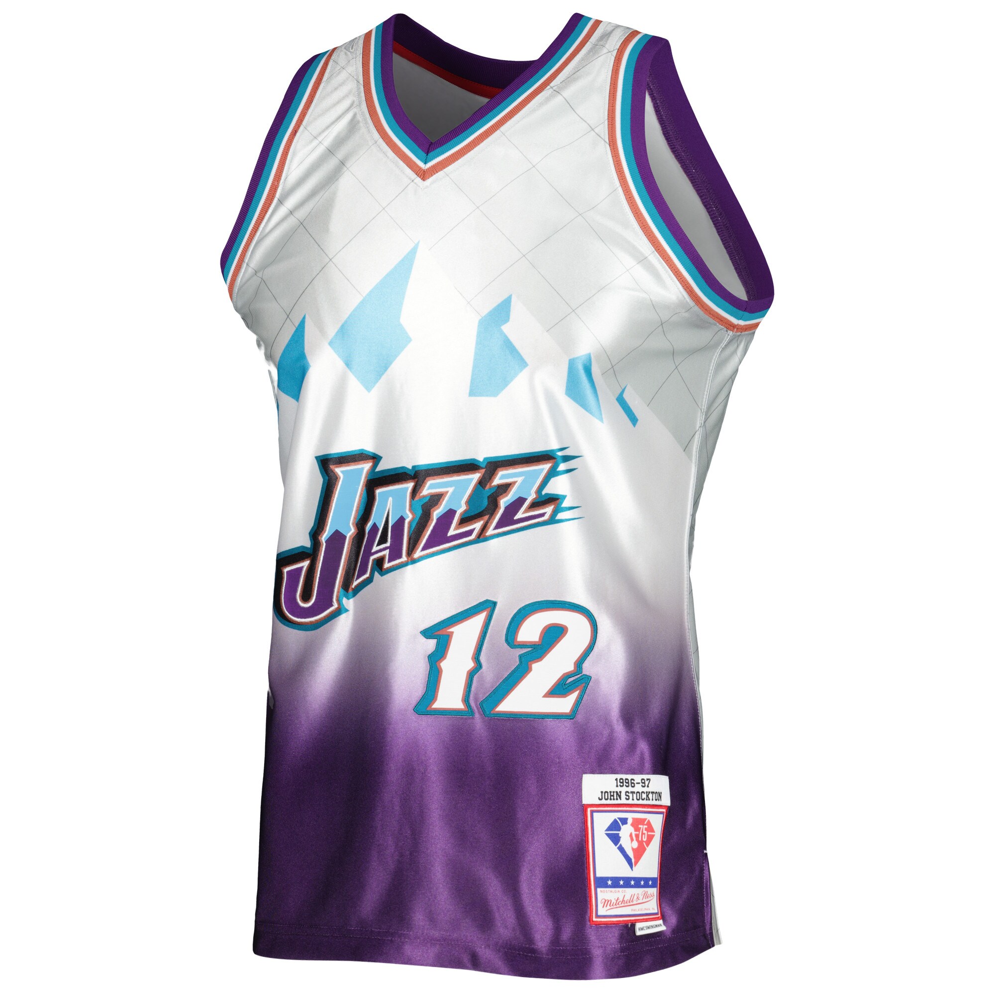 John Stockton Utah Jazz Mitchell & Ness 1996/97 Hardwood Classics 75th Anniversary Swingman Jersey - Platinum - vstockx