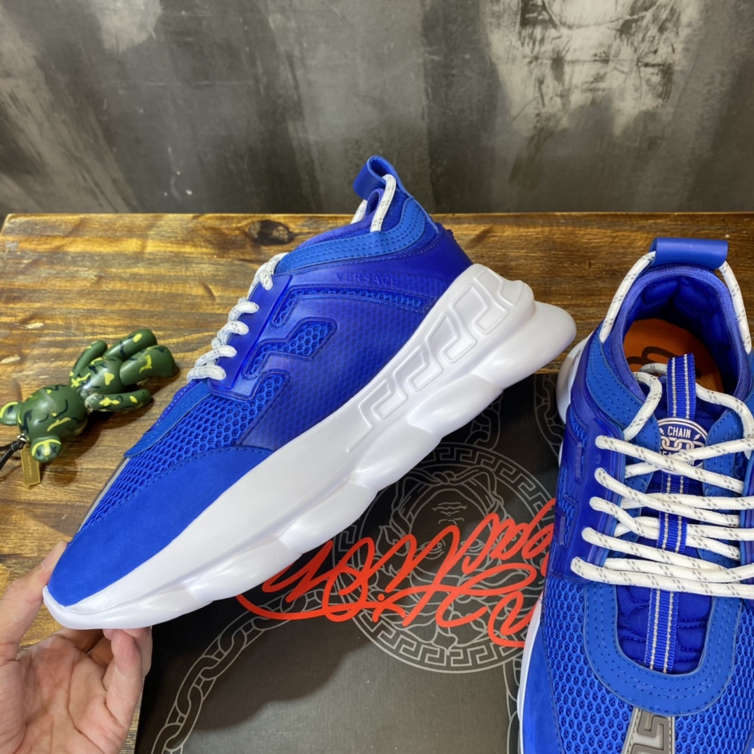 Versace Chain Reaction Blue Mesh Rubber Suede - vstockx