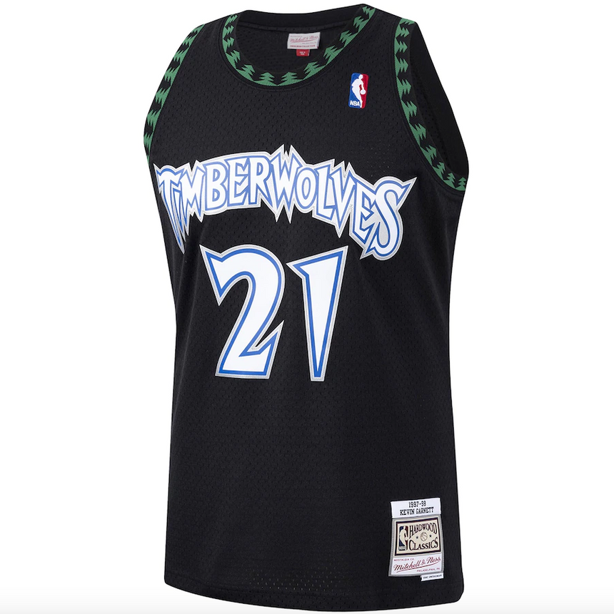Men's Minnesota Timberwolves Kevin Garnett Mitchell & Ness Black 1997-98 Hardwood Classics Swingman Player Jersey - vstockx