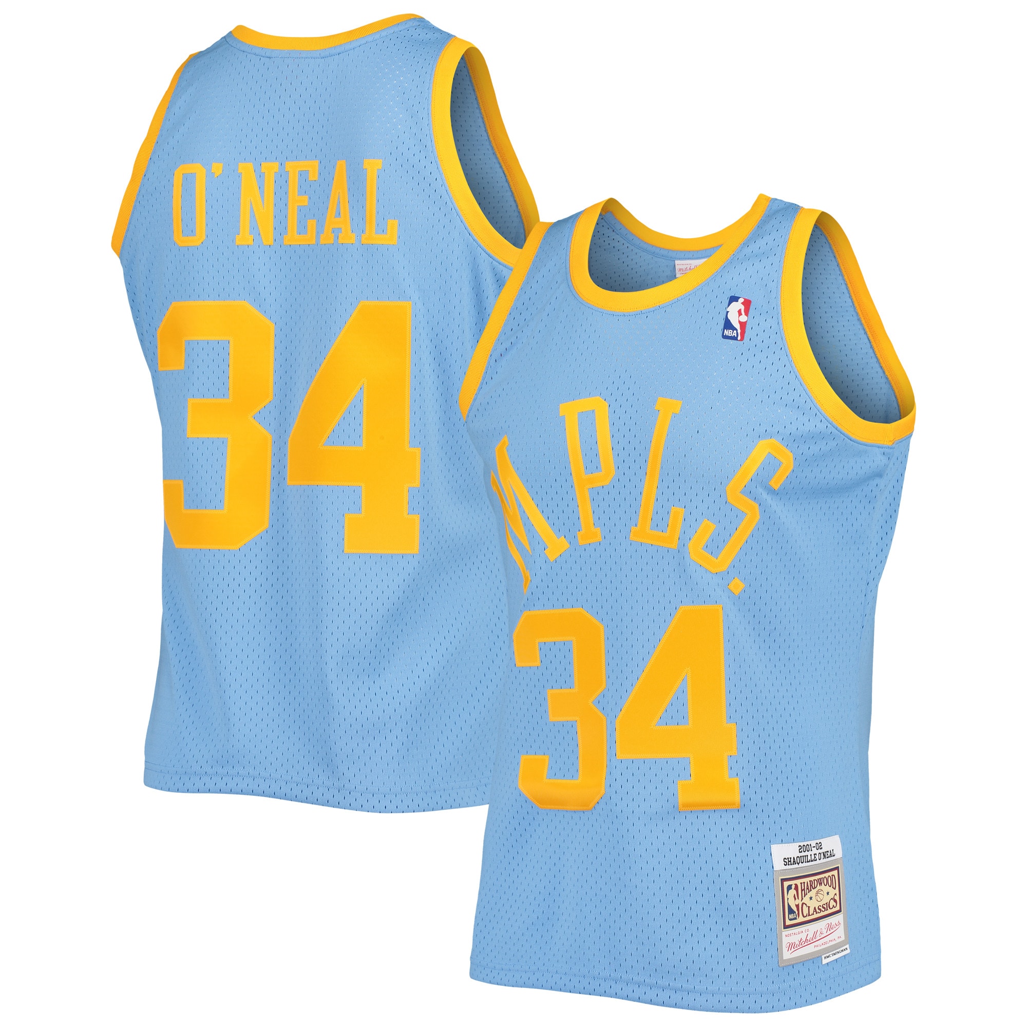 Shaquille O'Neal Los Angeles Lakers Mitchell & Ness 2001/02 Hardwood Classics Swingman Jersey - Powder Blue - vstockx