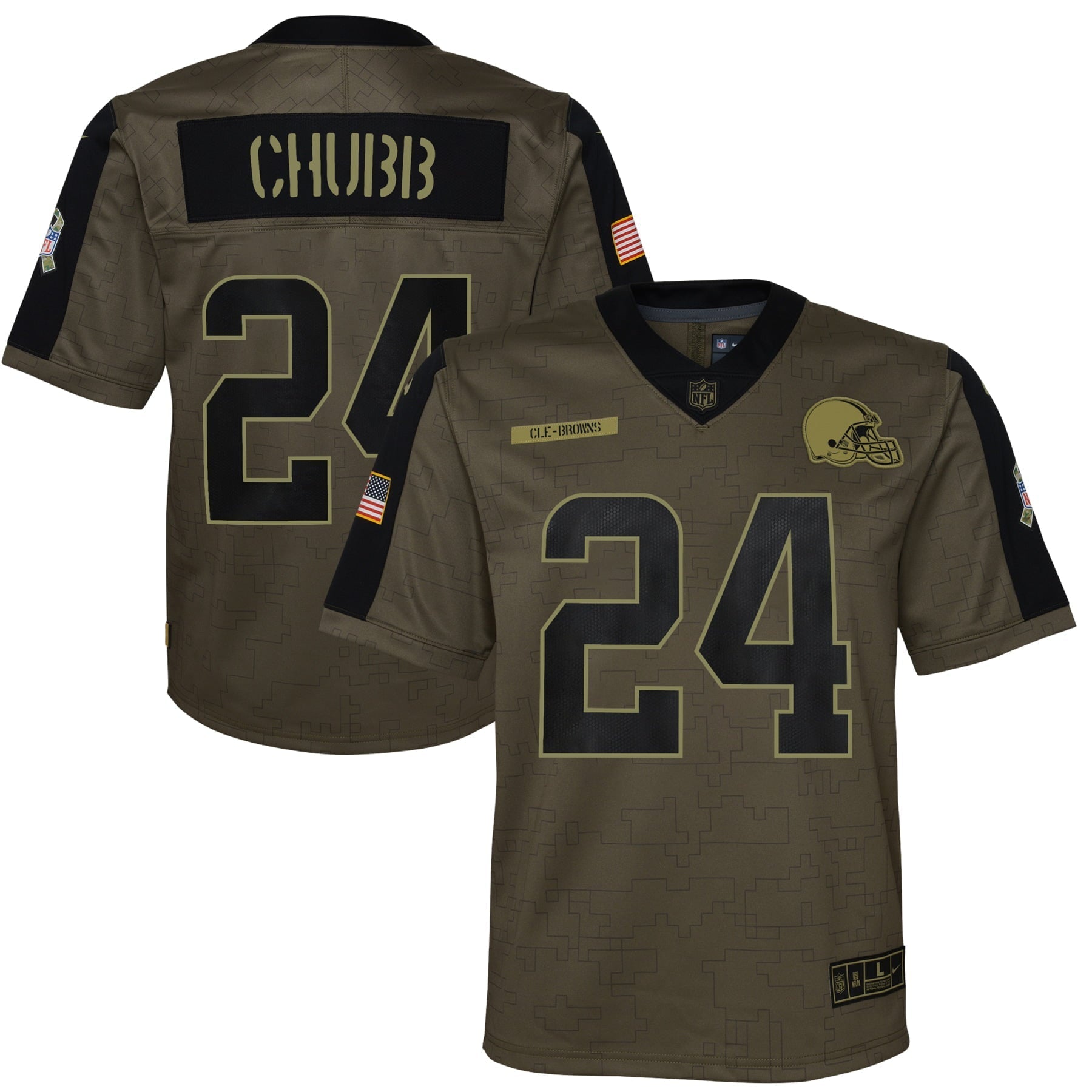 Youth Nike Nick Chubb Olive Cleveland Browns 2021 Salute To Service Game Jersey - vstockx
