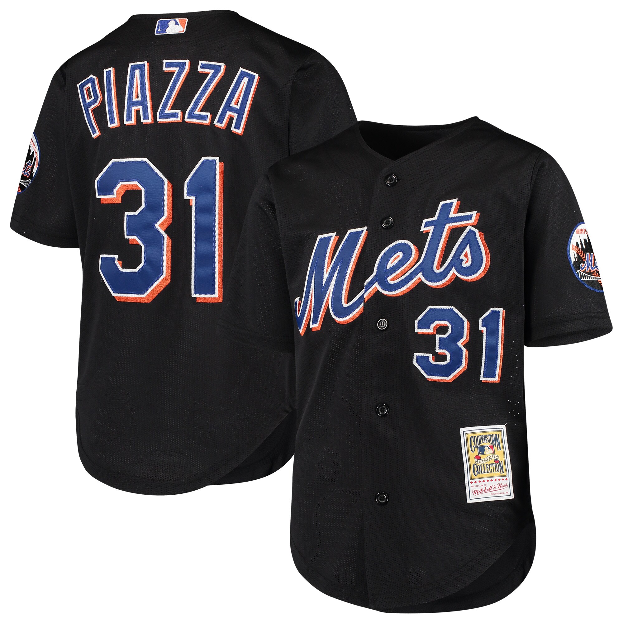 Mike Piazza New York Mets Mitchell & Ness Youth Cooperstown Collection Mesh Batting Practice Jersey - Black - vstockx