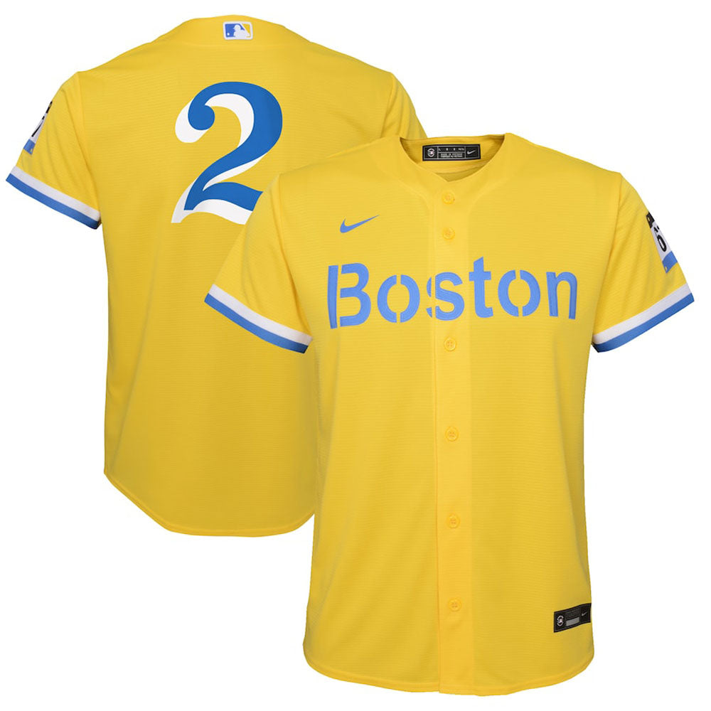 Youth Boston Red Sox Xander Bogaerts City Connect Replica Jersey - Gold - vstockx