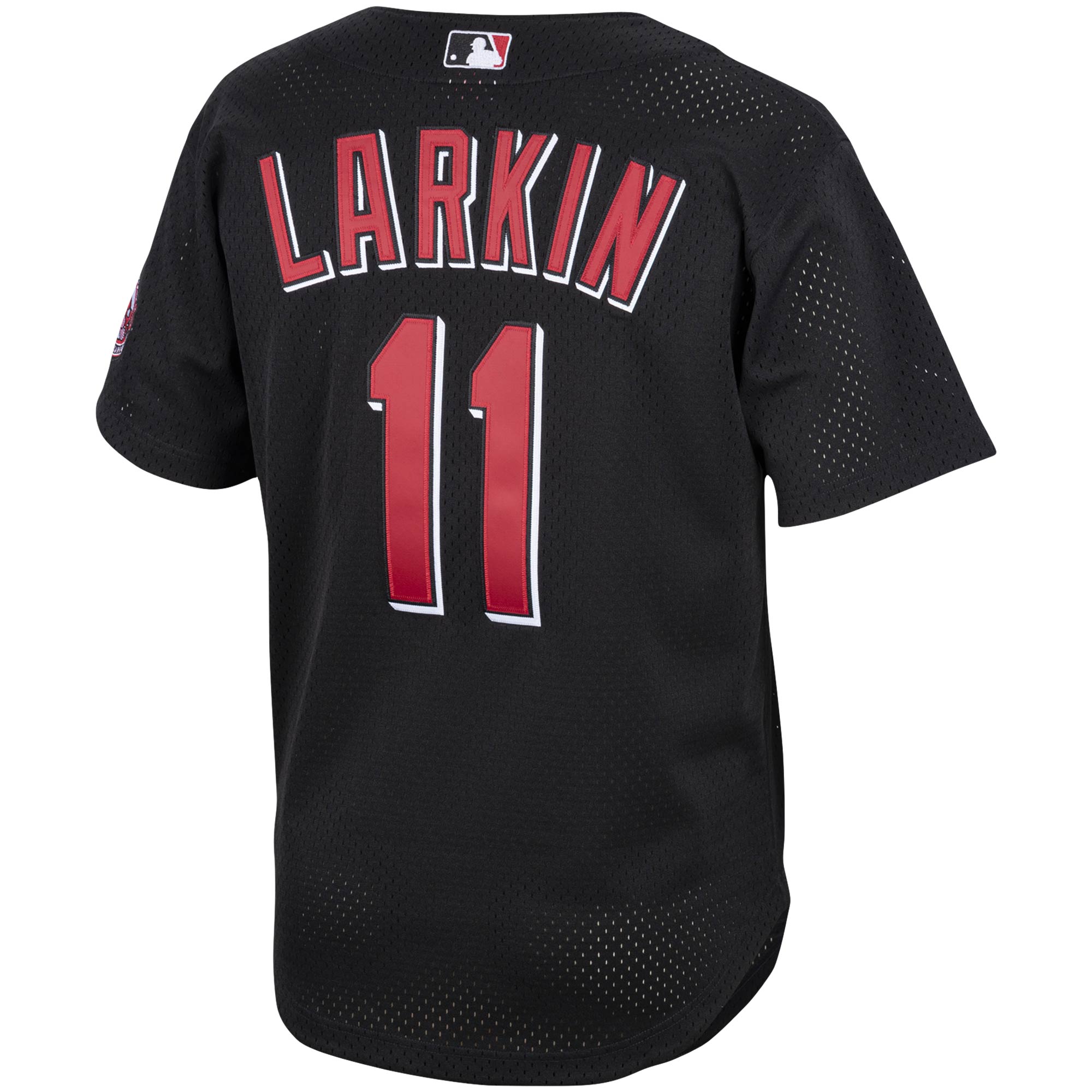 Barry Larkin Cincinnati Reds Mitchell & Ness Cooperstown Collection Mesh Batting Practice Button-Up Jersey - Black - vstockx