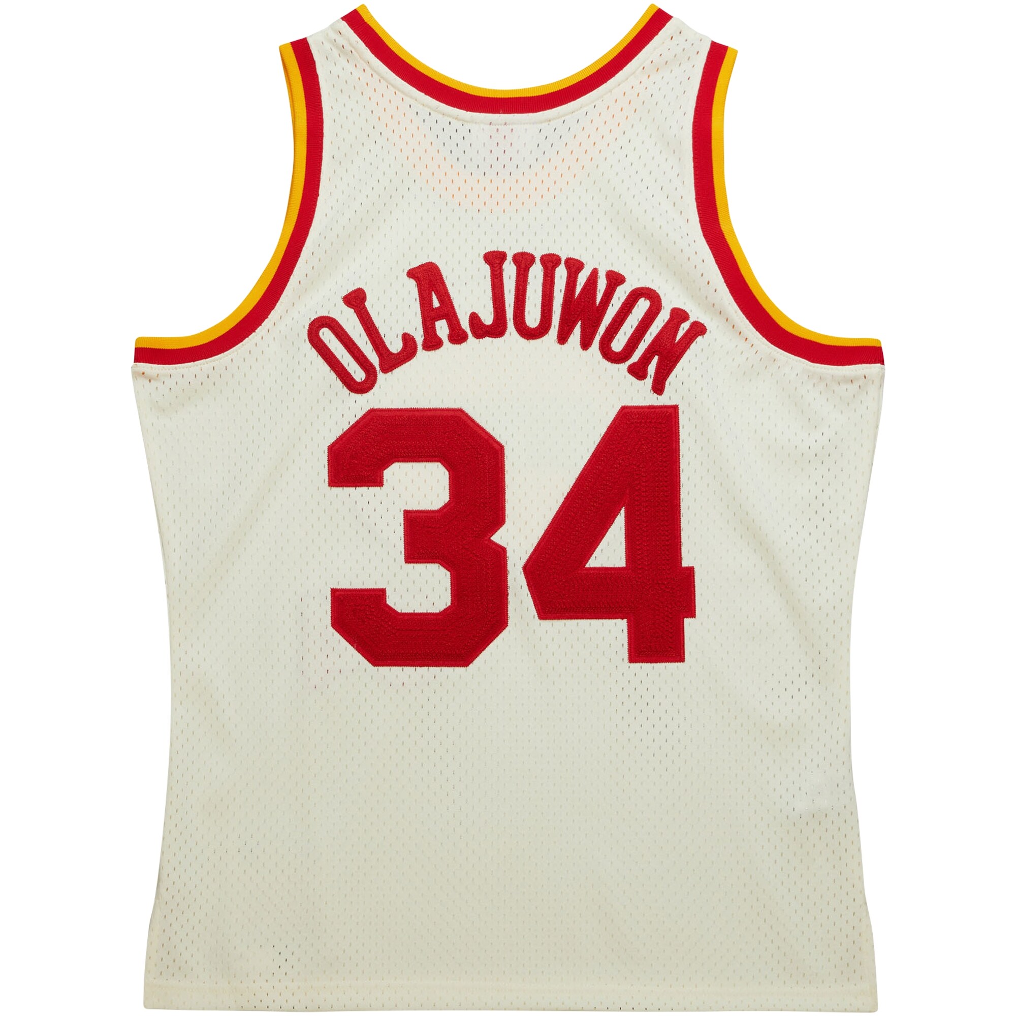 Hakeem Olajuwon Houston Rockets Mitchell & Ness Chainstitch Swingman Jersey - Cream - vstockx