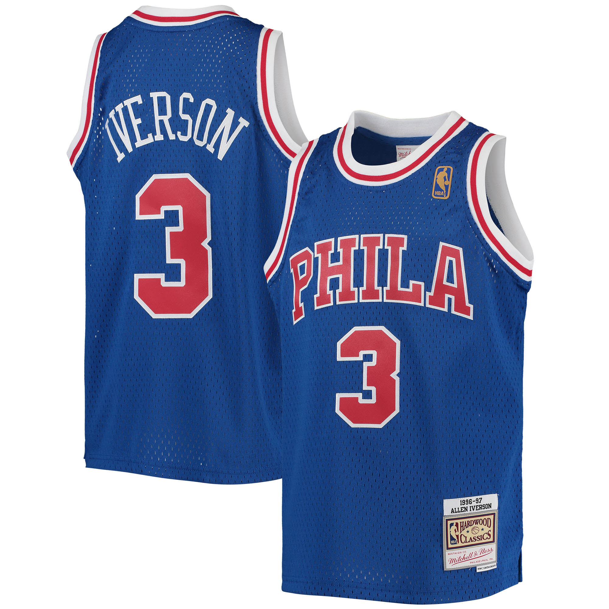 Allen Iverson Philadelphia 76ers Mitchell & Ness Youth 1996/97 Hardwood Classics Swingman Throwback Jersey - Royal - vstockx