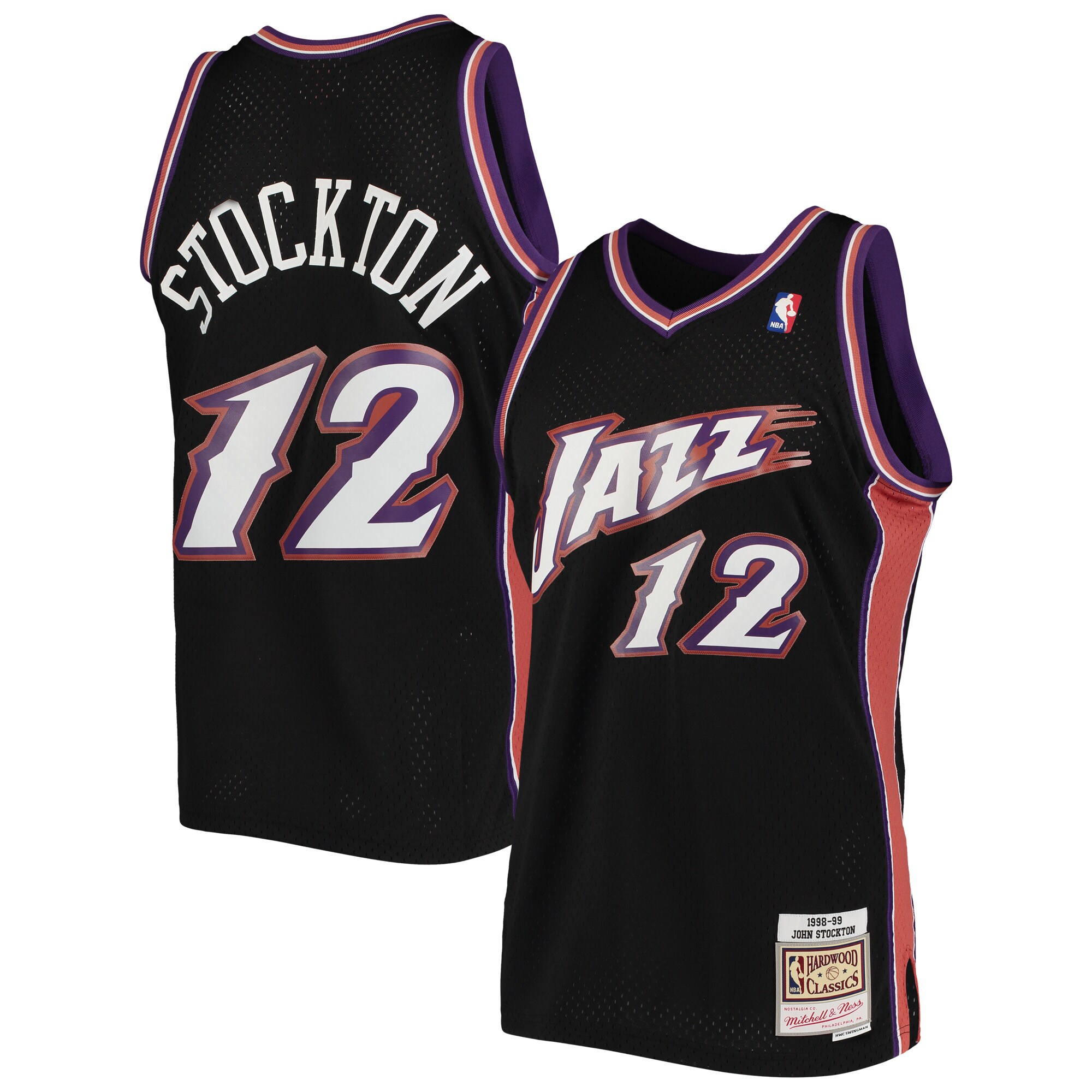 John Stockton Utah Jazz Mitchell & Ness Hardwood Classics Swingman Jersey - Black - vstockx