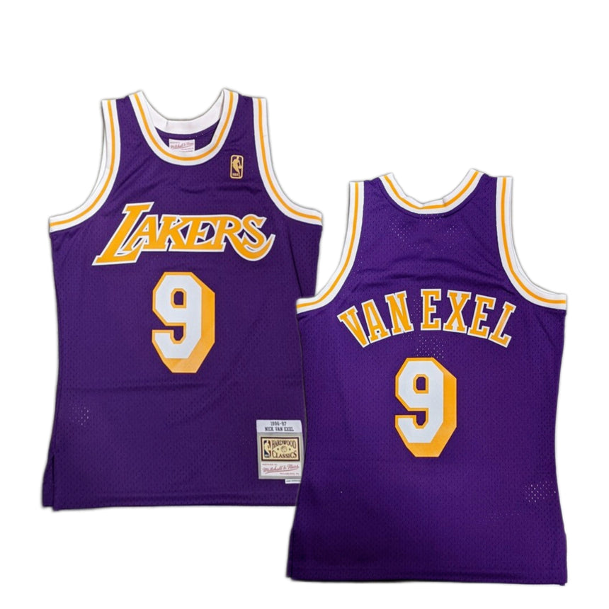Men's Mitchell & Ness Nick Van Exel Los Angeles Lakers Purple 1996-97 Hardwood Classics Swingman Jersey - vstockx