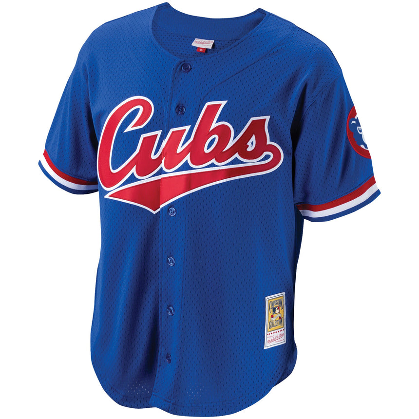 Men's Chicago Cubs Ryne Sandberg Mitchell & Ness Royal 1996 Cooperstown Collection Mesh Batting Practice Button-Up Jersey - vstockx