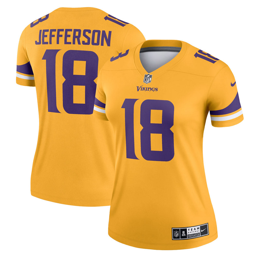 Women's Minnesota Vikings Justin Jefferson Inverted Legend Jersey Gold - vstockx
