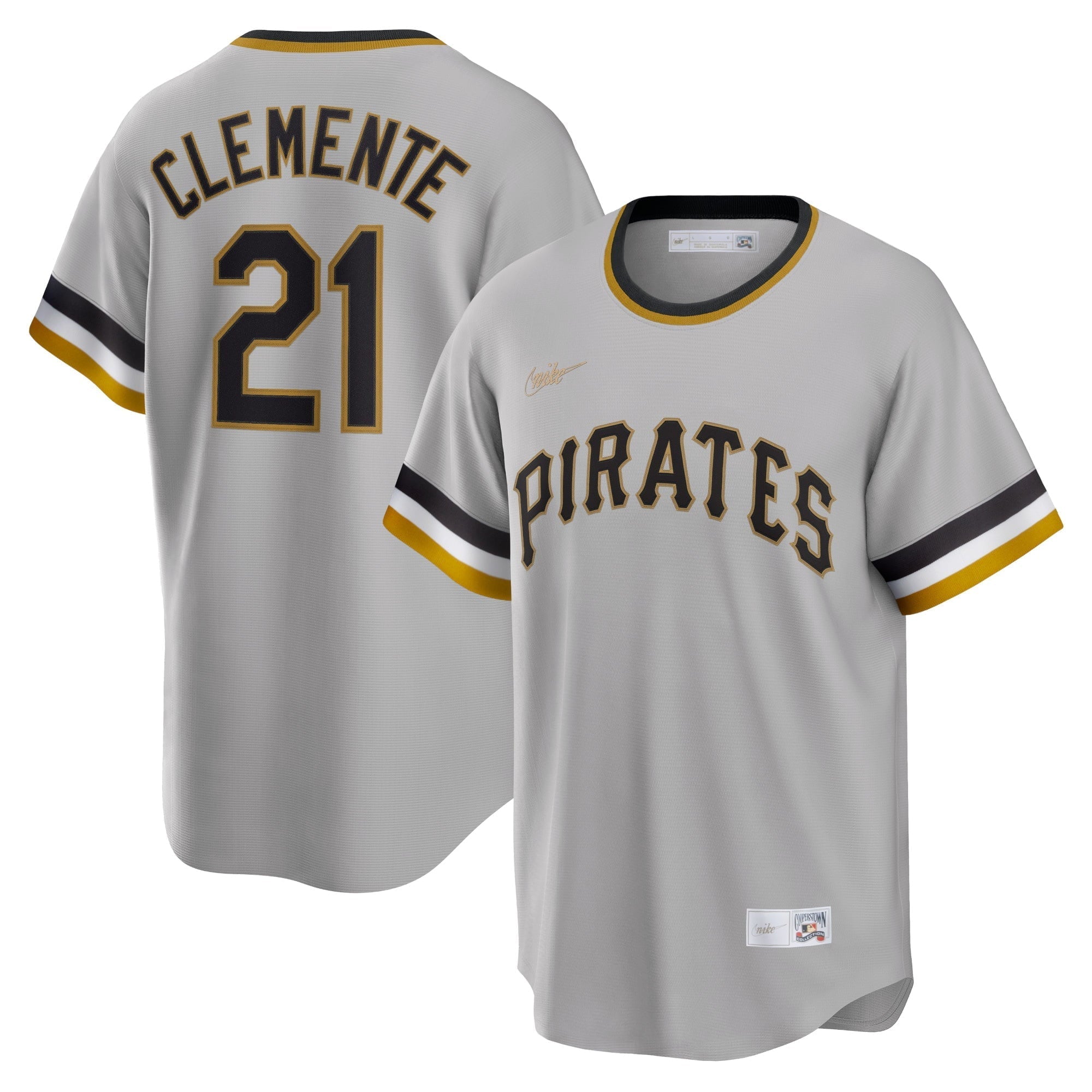 Men's Nike Roberto Clemente Gray Pittsburgh Pirates Road Cooperstown Collection Player Jersey - vstockx