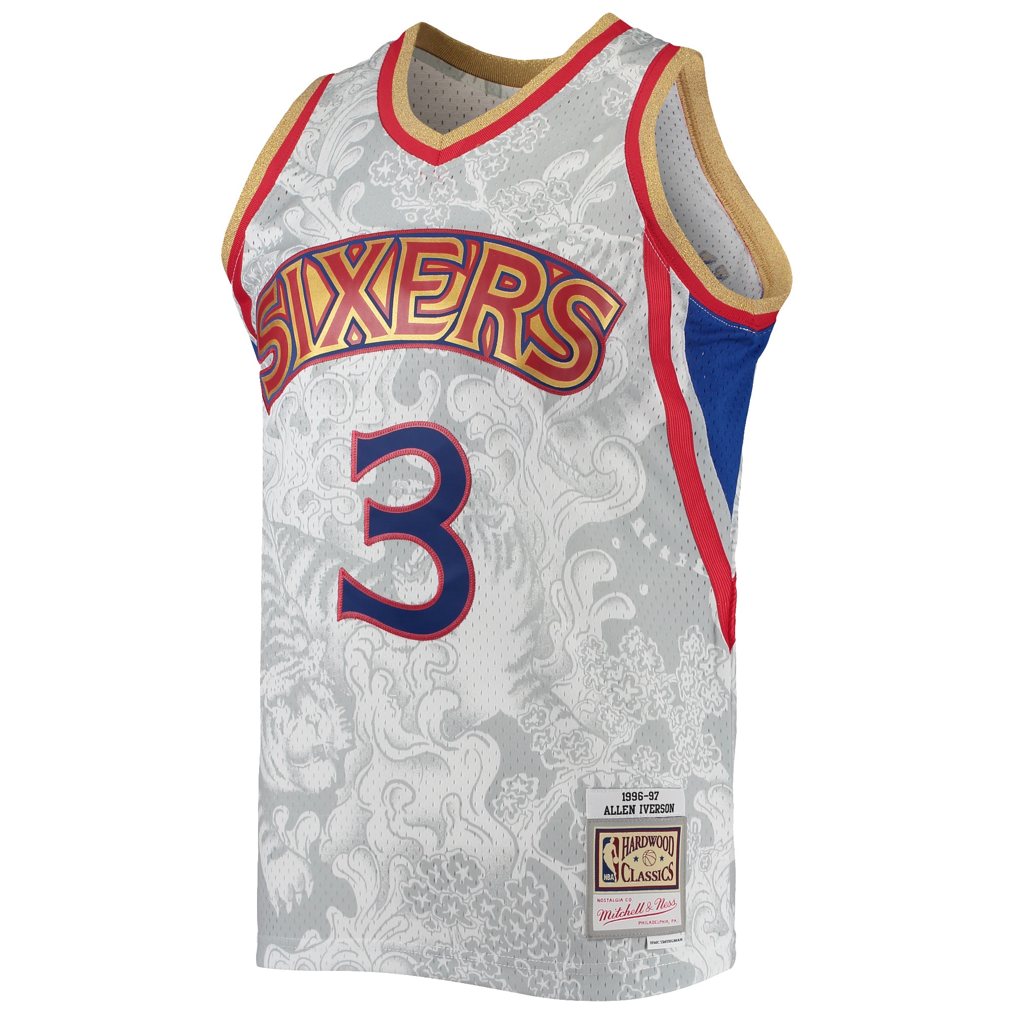 Allen Iverson Philadelphia 76ers Mitchell & Ness Hardwood Classics 1996/97 Lunar New Year Swingman Jersey - White - vstockx