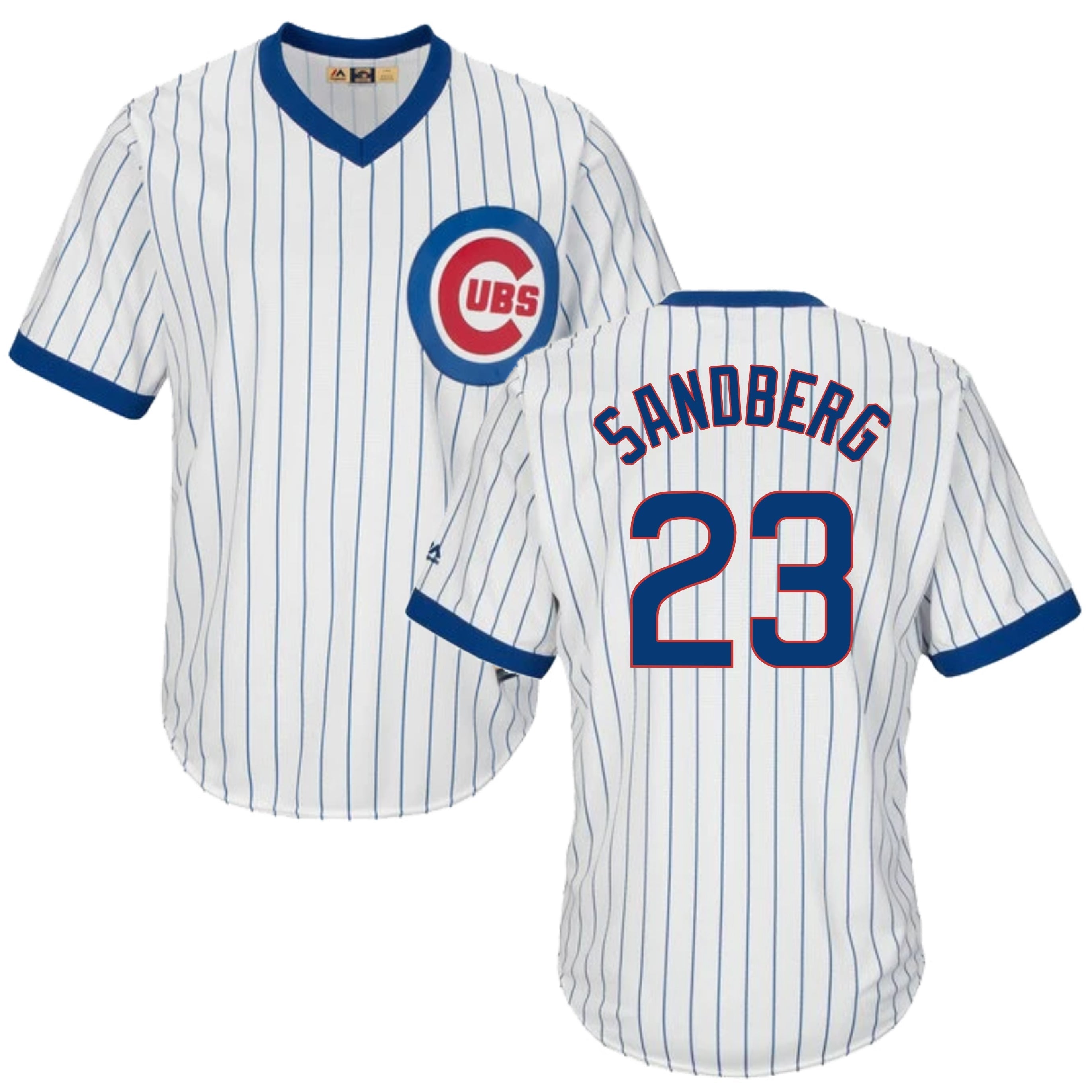 Ryne Sandberg Chicago Cubs Cooperstown White Pinstripe V-Neck Home Men's Jersey - vstockx