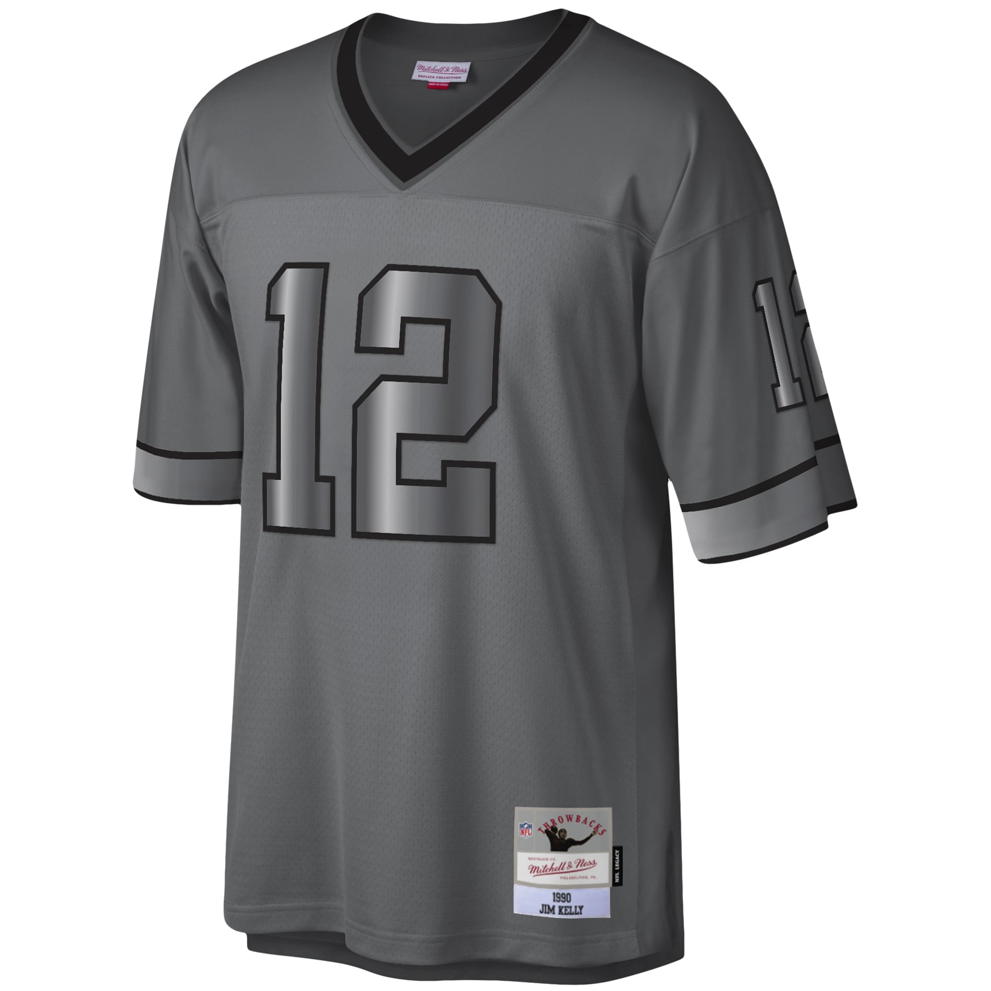 Jim Kelly Buffalo Bills Mitchell & Ness 1990 Retired Player Metal Legacy Jersey - Charcoal - vstockx