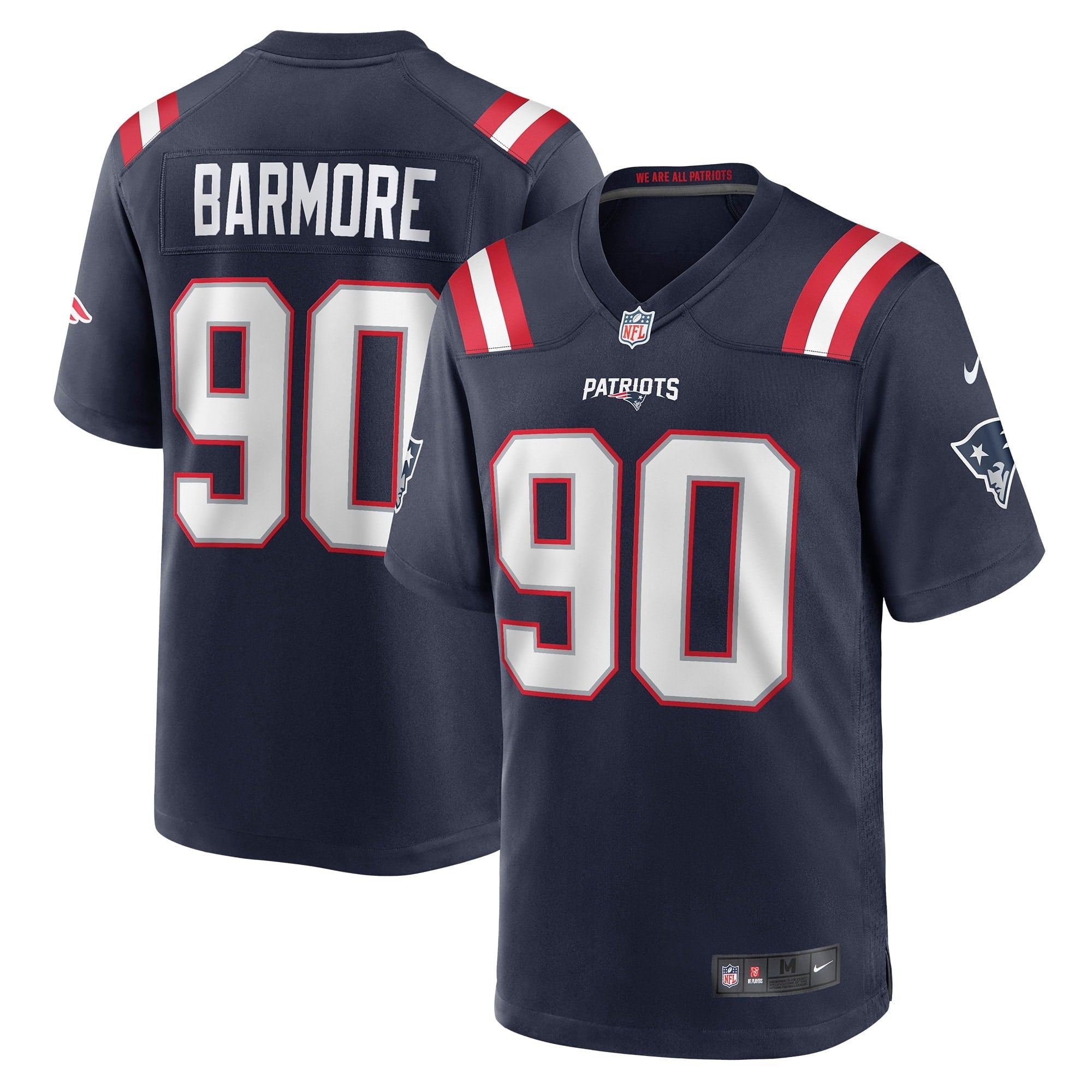 Men's Nike Christian Barmore Navy New England Patriots Player Game Jersey - vstockx