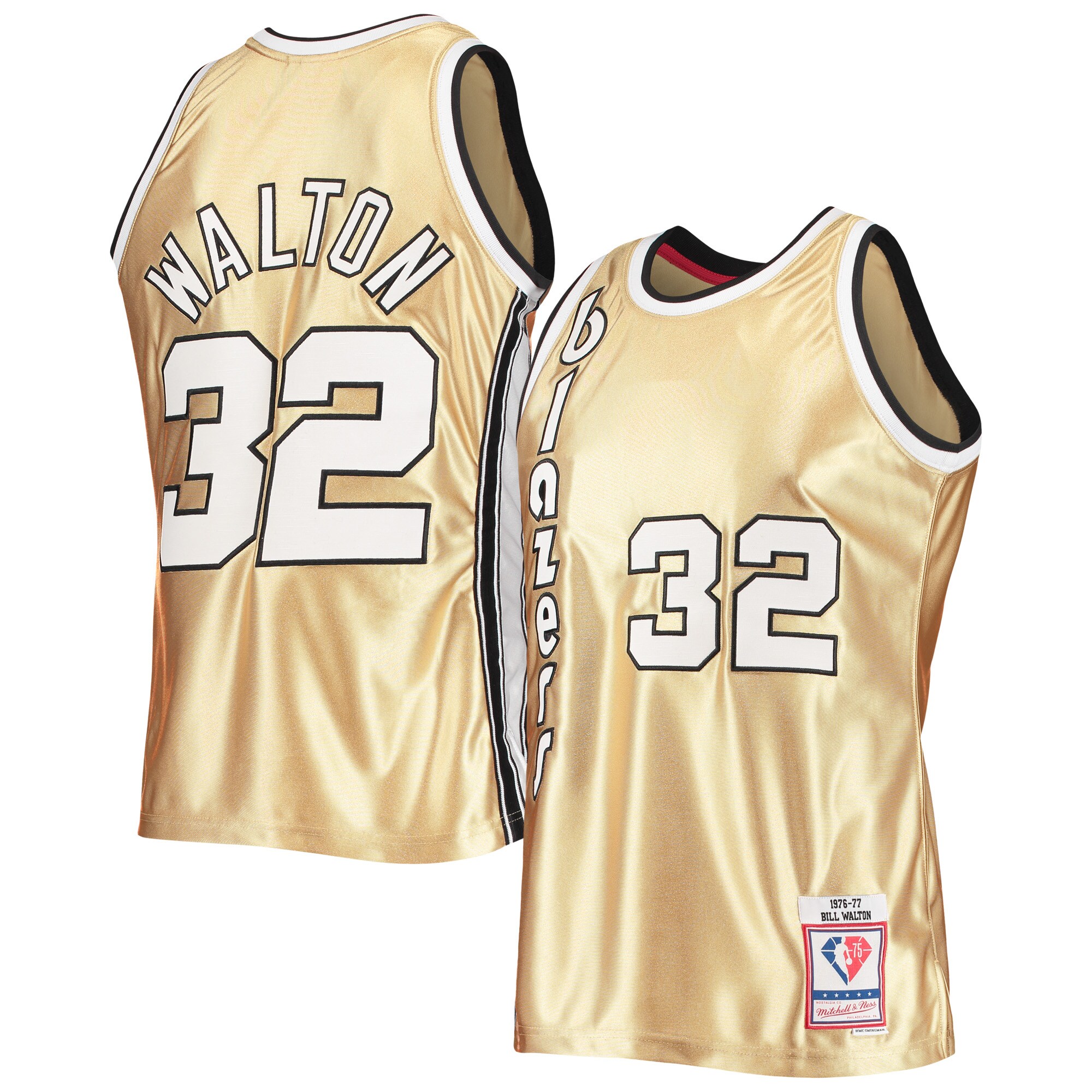 Bill Walton Portland Trail Blazers Mitchell & Ness 75th Anniversary 1976/77 Hardwood Classics Swingman Jersey - Gold - vstockx