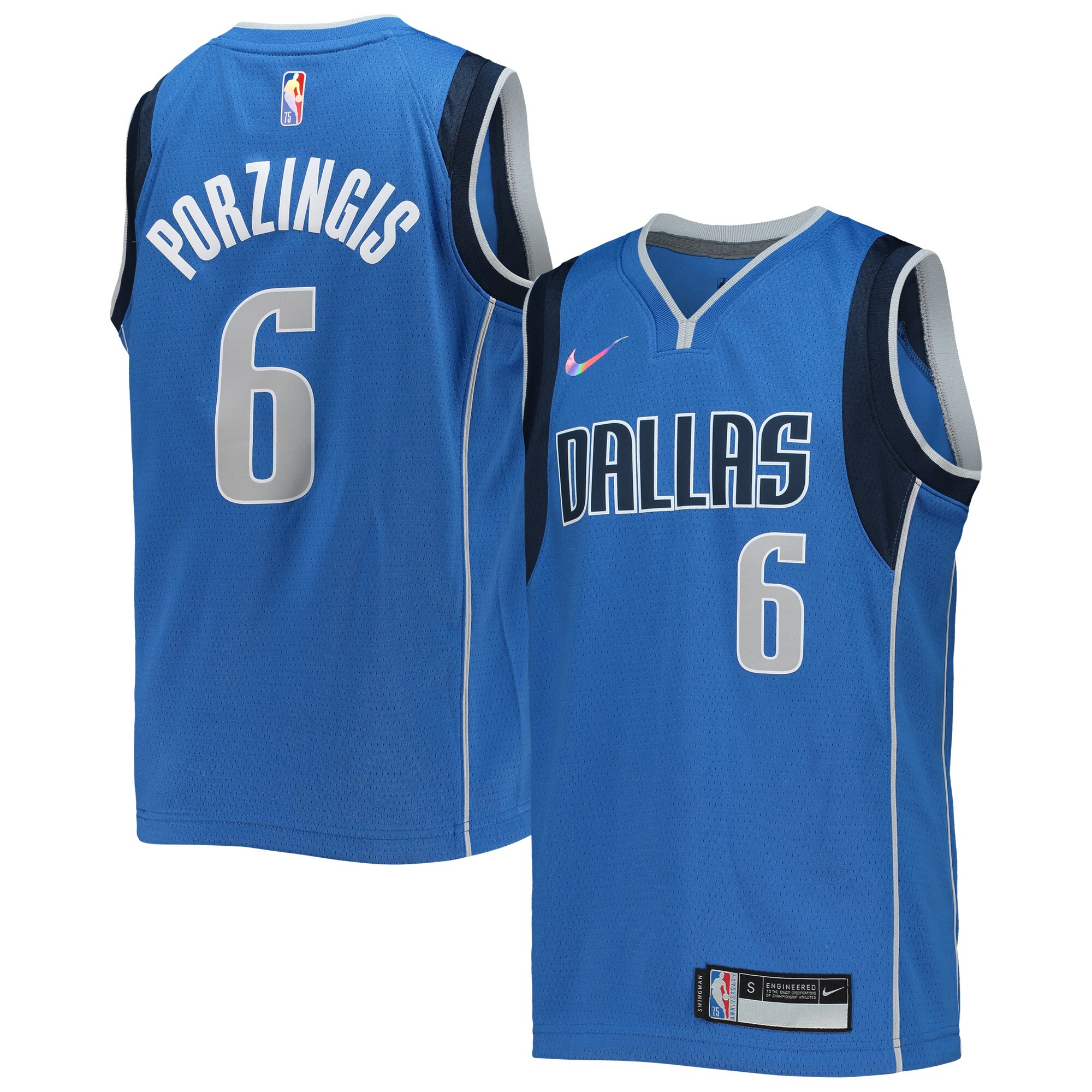 Kristaps Porzingis Dallas Mavericks Nike Youth 2021/22 Diamond Swingman Jersey - Icon Edition - Blue - vstockx