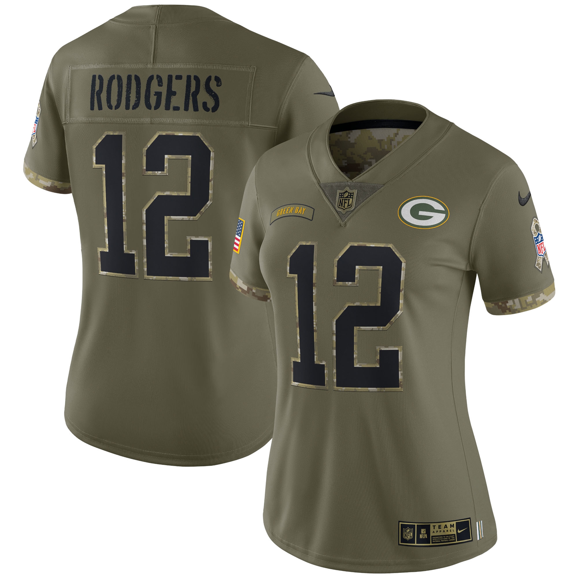 Aaron Rodgers Green Bay Packers Nike Women's 2022 Salute To Service Limited Jersey - Olive - vstockx