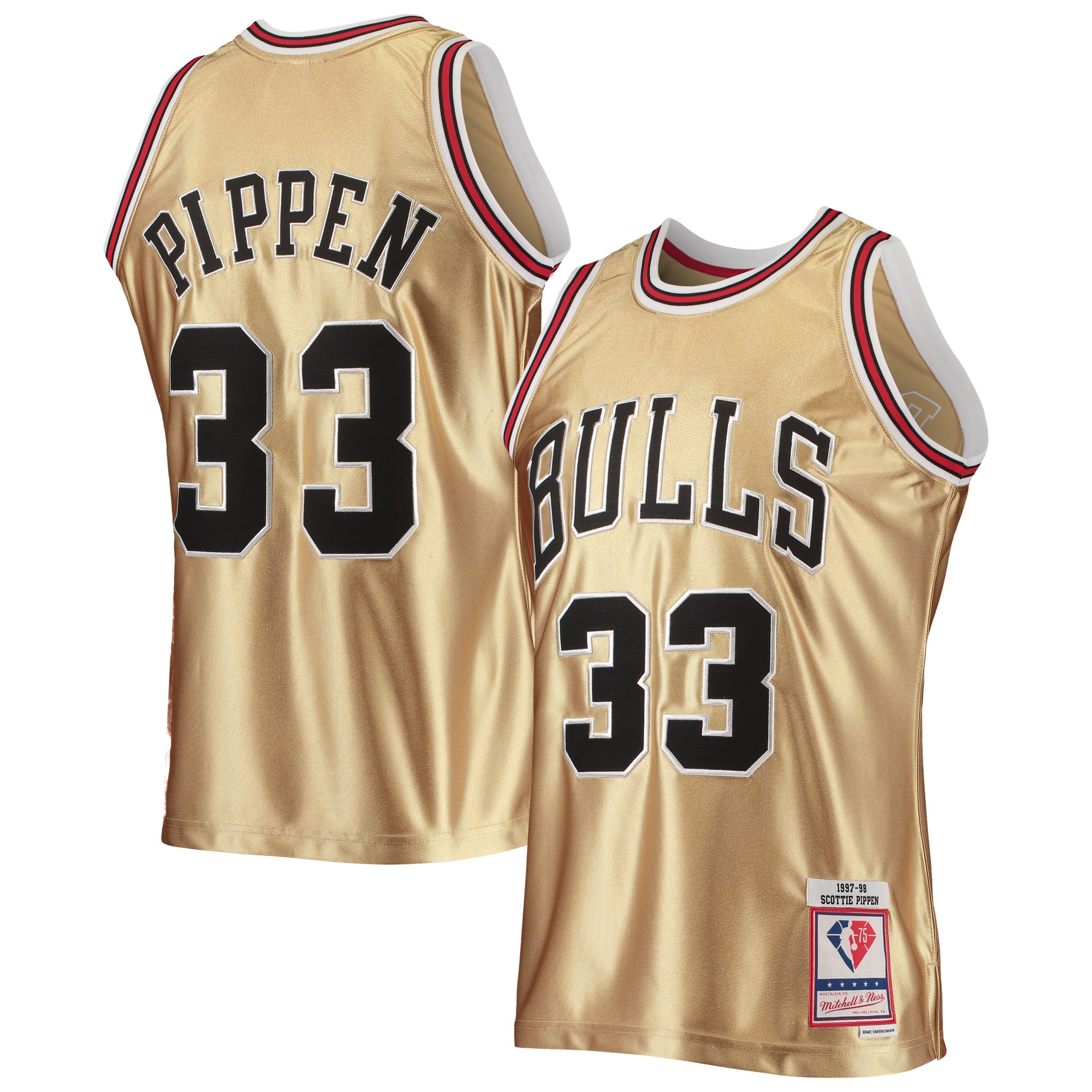 Scottie Pippen Chicago Bulls Mitchell & Ness 75th Anniversary 1997/98 Hardwood Classics Swingman Jersey - Gold - vstockx