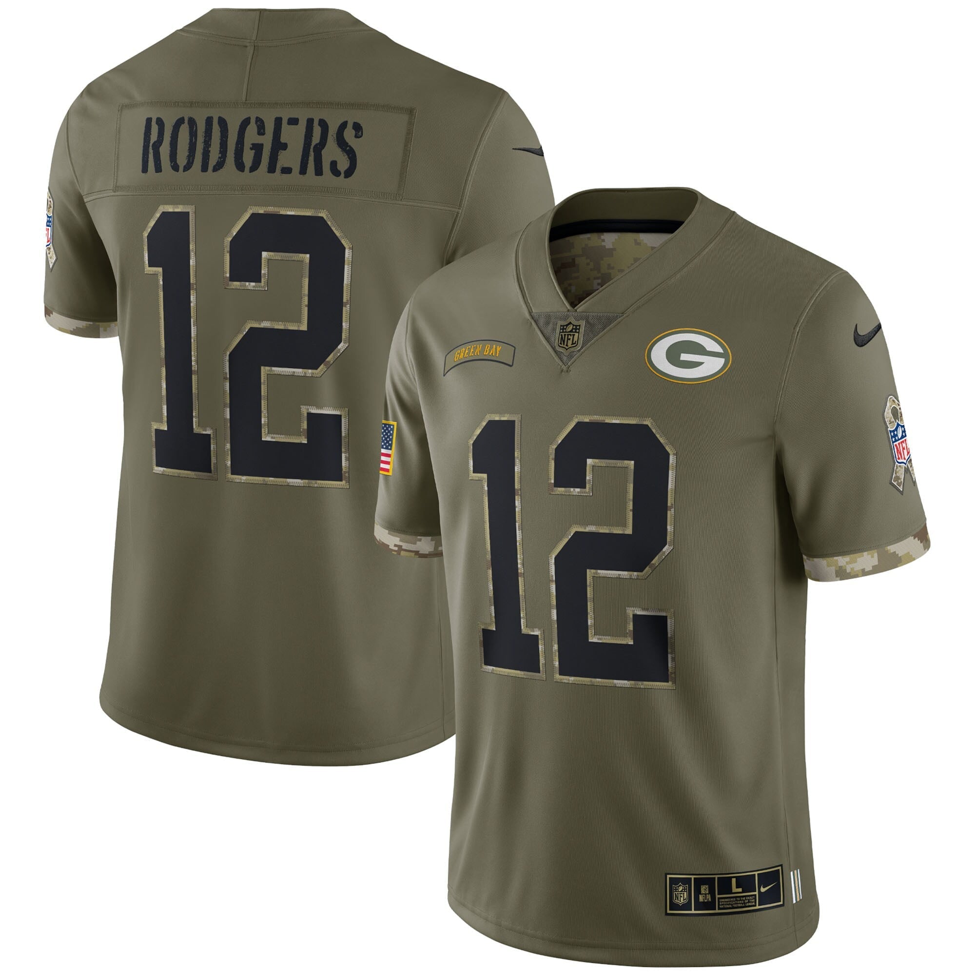 Men's Nike Aaron Rodgers Olive Green Bay Packers 2022 Salute To Service Limited Jersey - vstockx