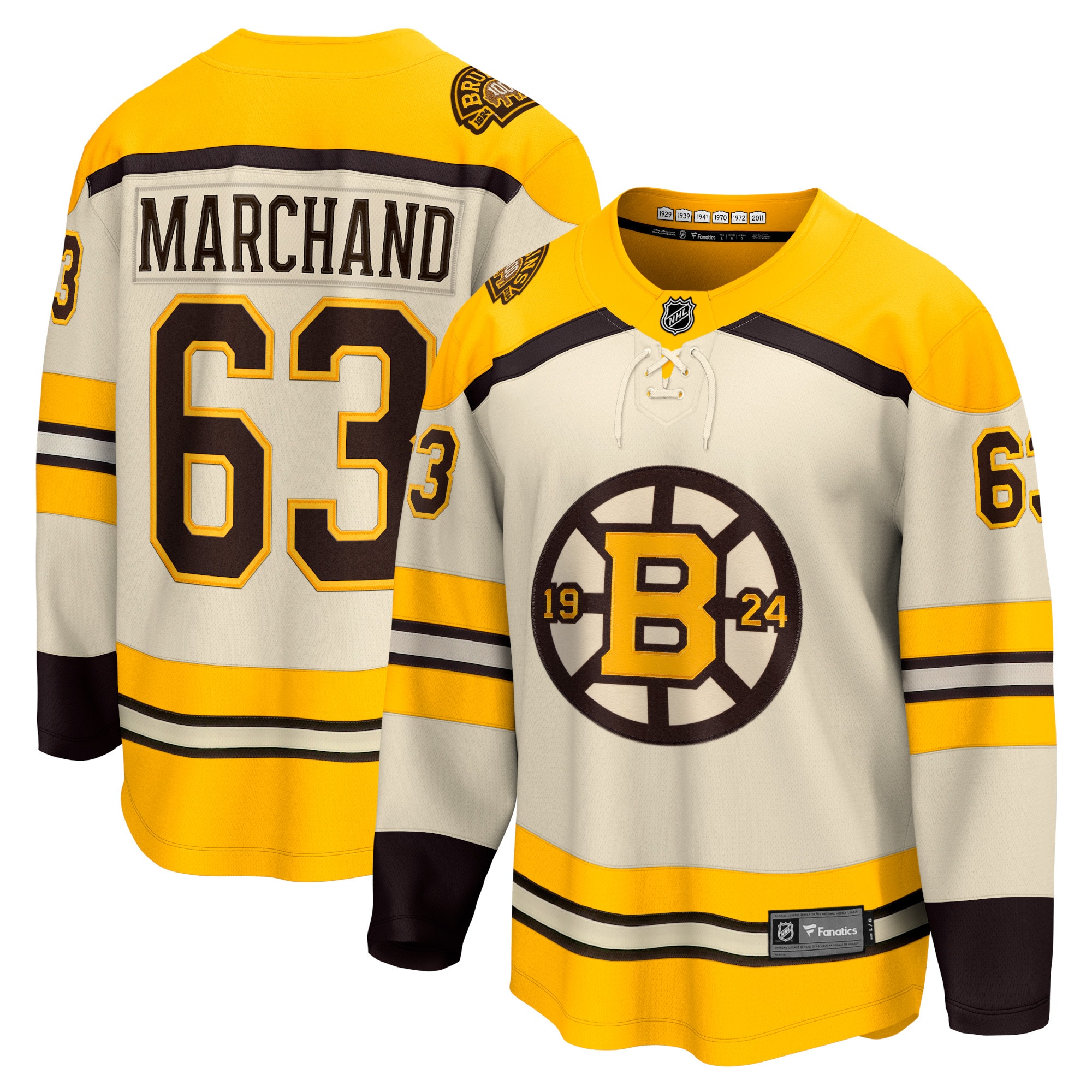 Brad Marchand Boston Bruins Fanatics Branded 100th Anniversary Premier Breakaway Player Jersey - Cream - vstockx