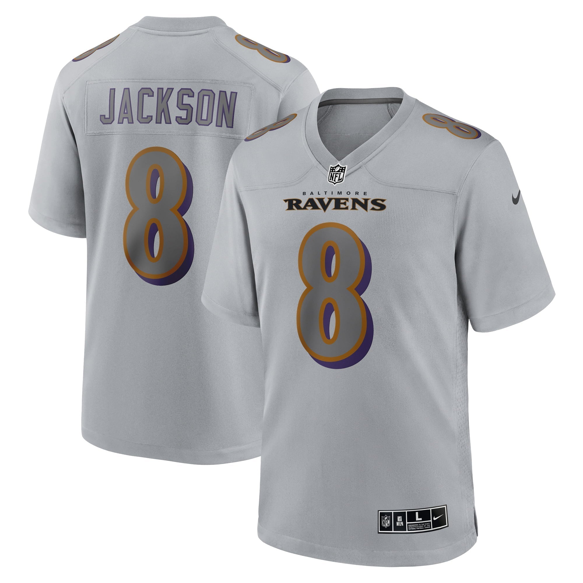 Men's Nike Lamar Jackson Gray Baltimore Ravens Atmosphere Fashion Game Jersey - vstockx