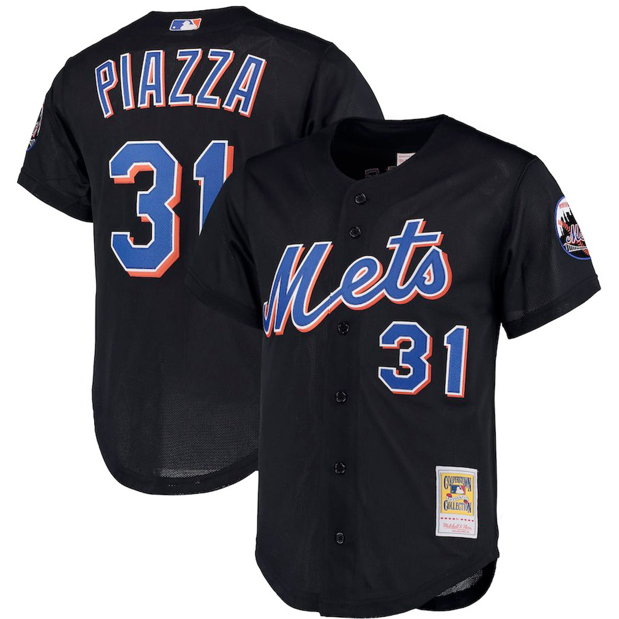 Mike Piazza New York Mets Mitchell & Ness Big & Tall Cooperstown Collection Mesh Button-Up Jersey- Black - vstockx
