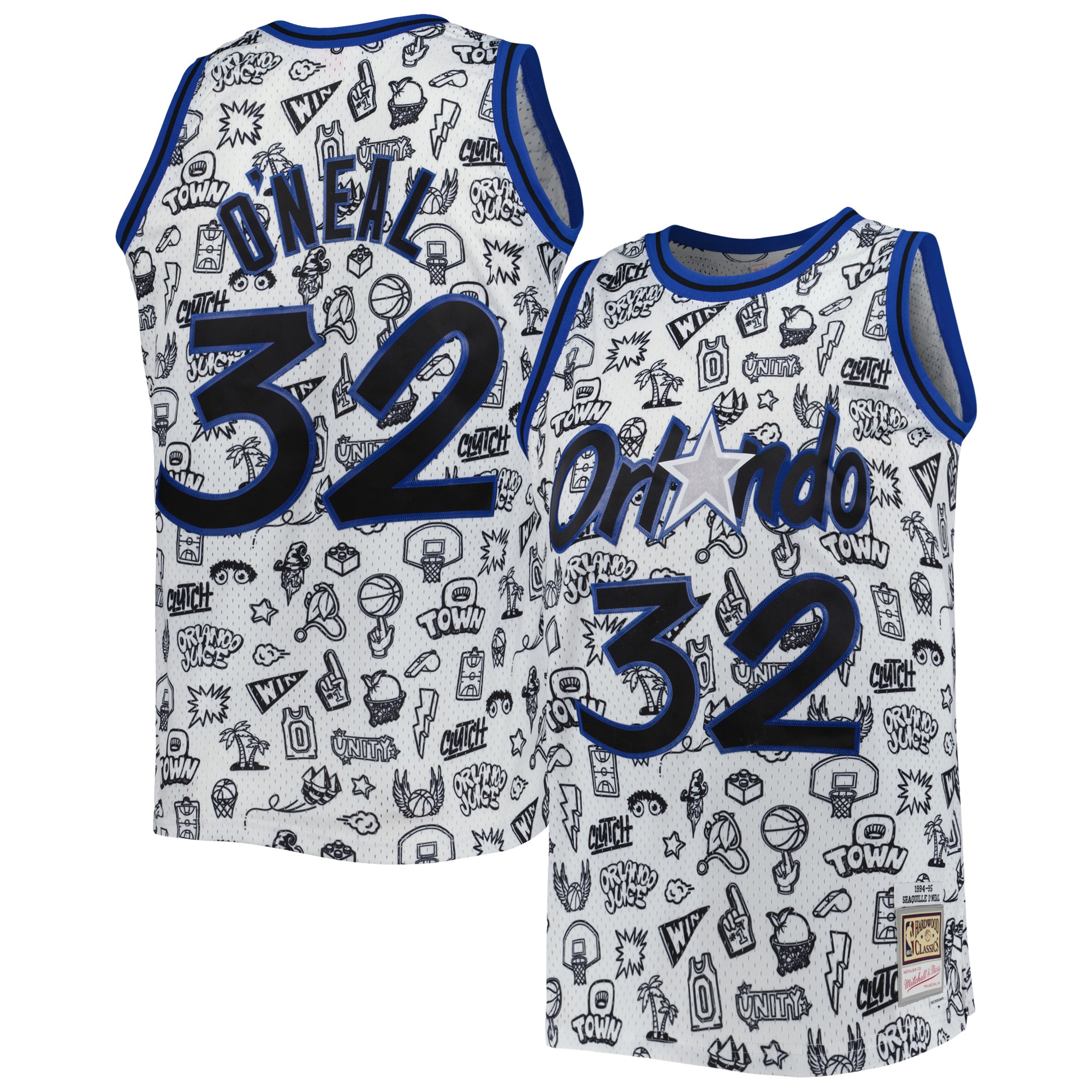 Shaquille O'Neal Orlando Magic Mitchell & Ness 1994/95 Hardwood Classics Doodle Swingman Jersey - White - vstockx