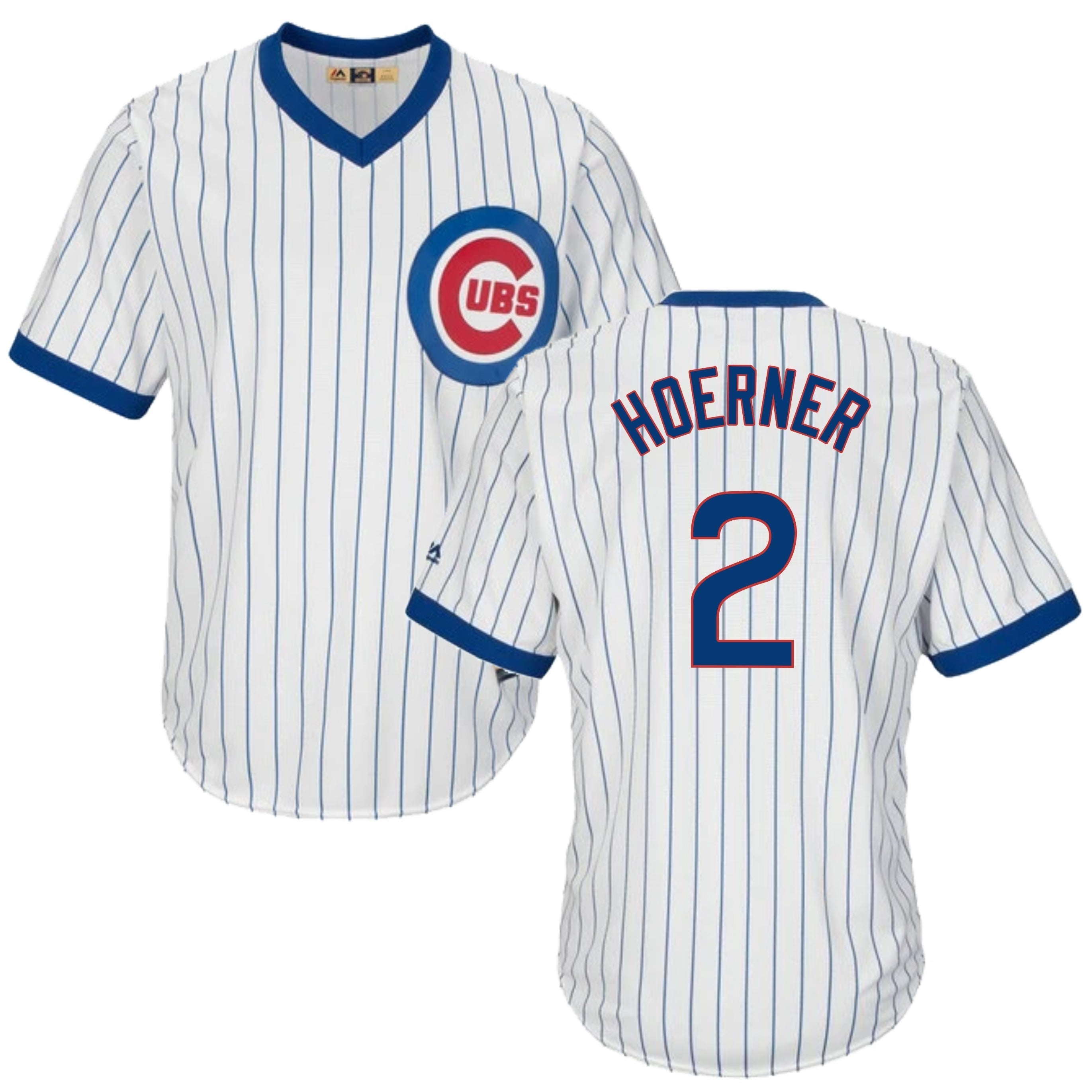 Nico Hoerner Chicago Cubs Cooperstown White Pinstripe V-Neck Home Men's Jersey - vstockx